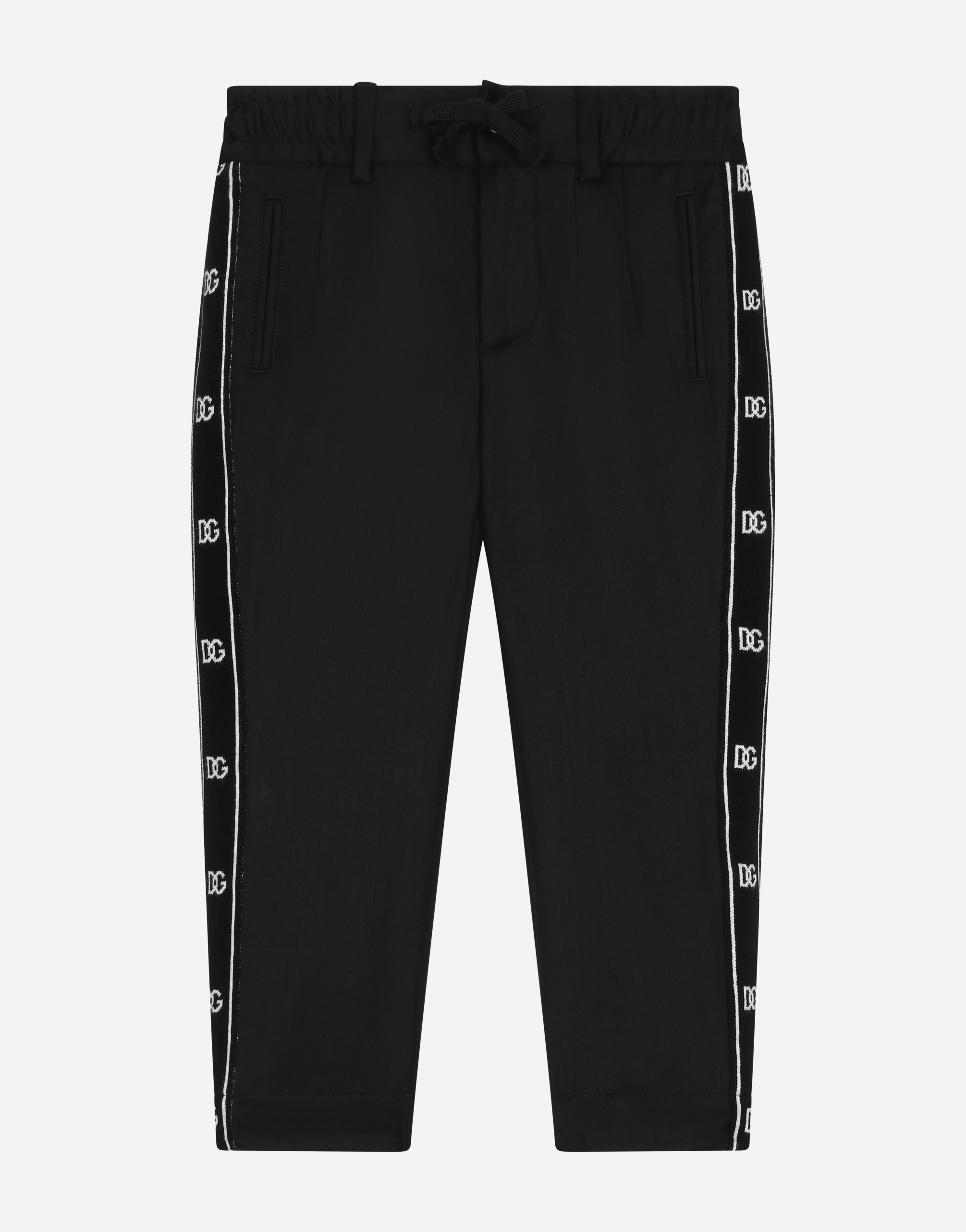 Stretch woolen pants with logo band in Black