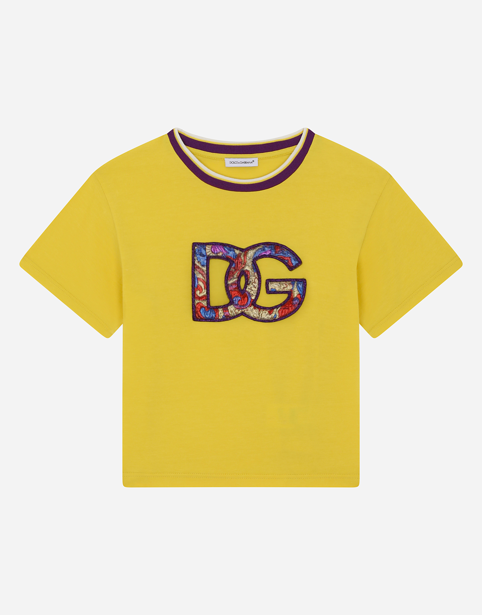 Jersey T-shirt with brocade DG patch in Yellow