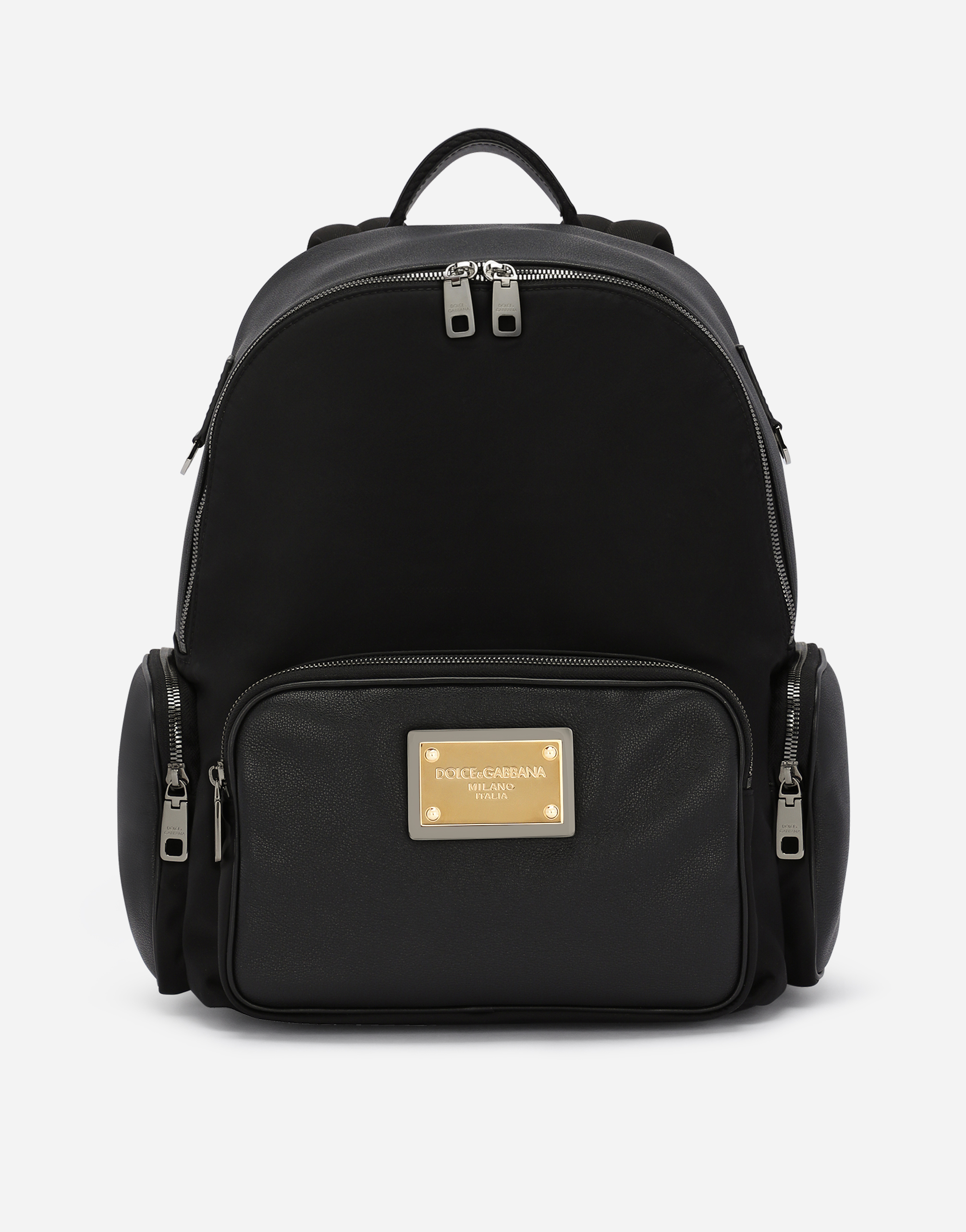 Nylon and grainy calfskin backpack in Black