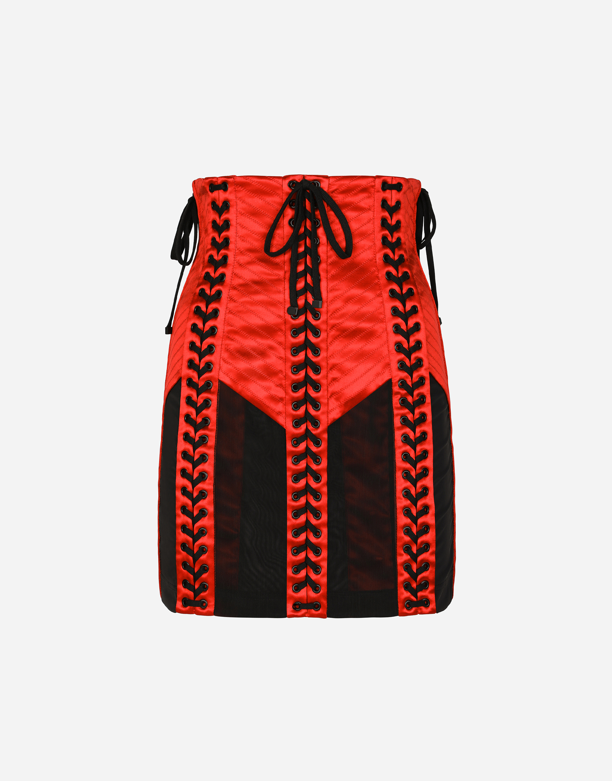 Corset-style miniskirt with laces and eyelets in Red
