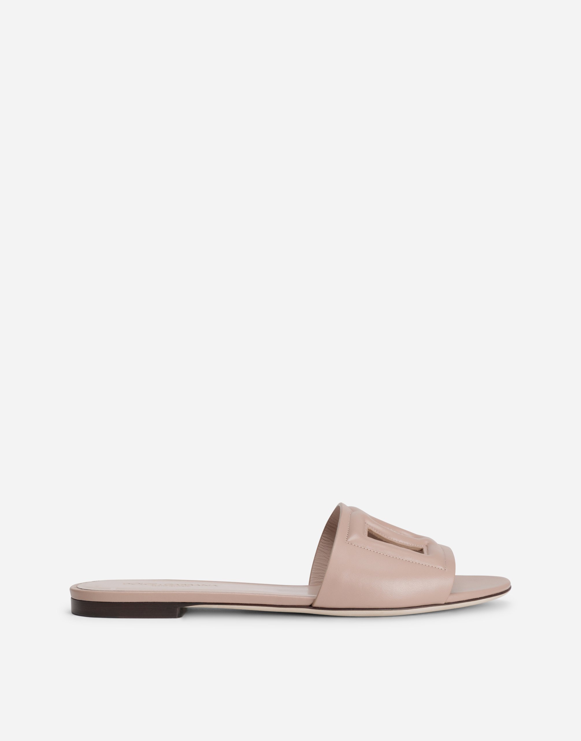 Calfskin sliders with DG logo in Pale Pink