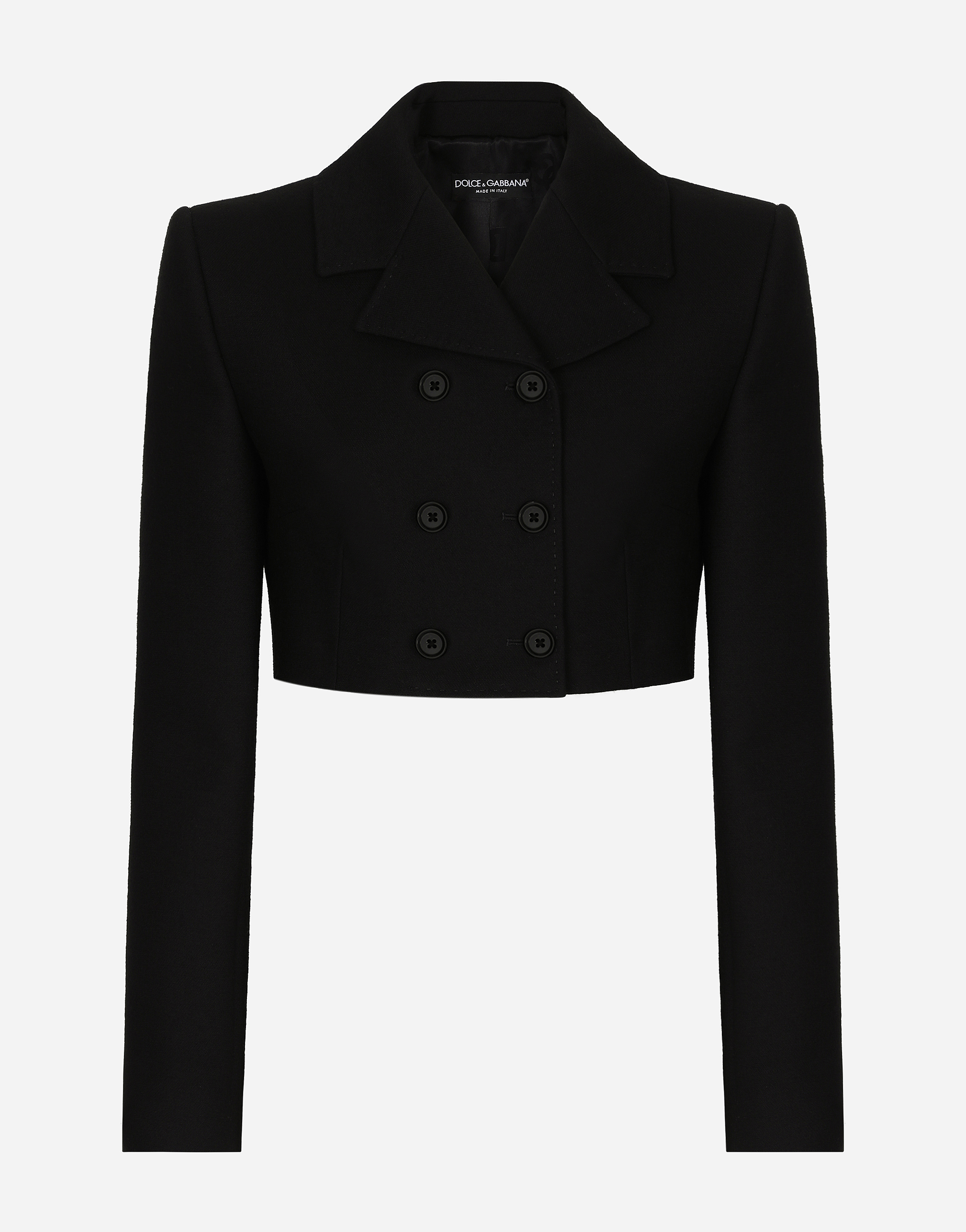 Short double-breasted twill jacket in Black