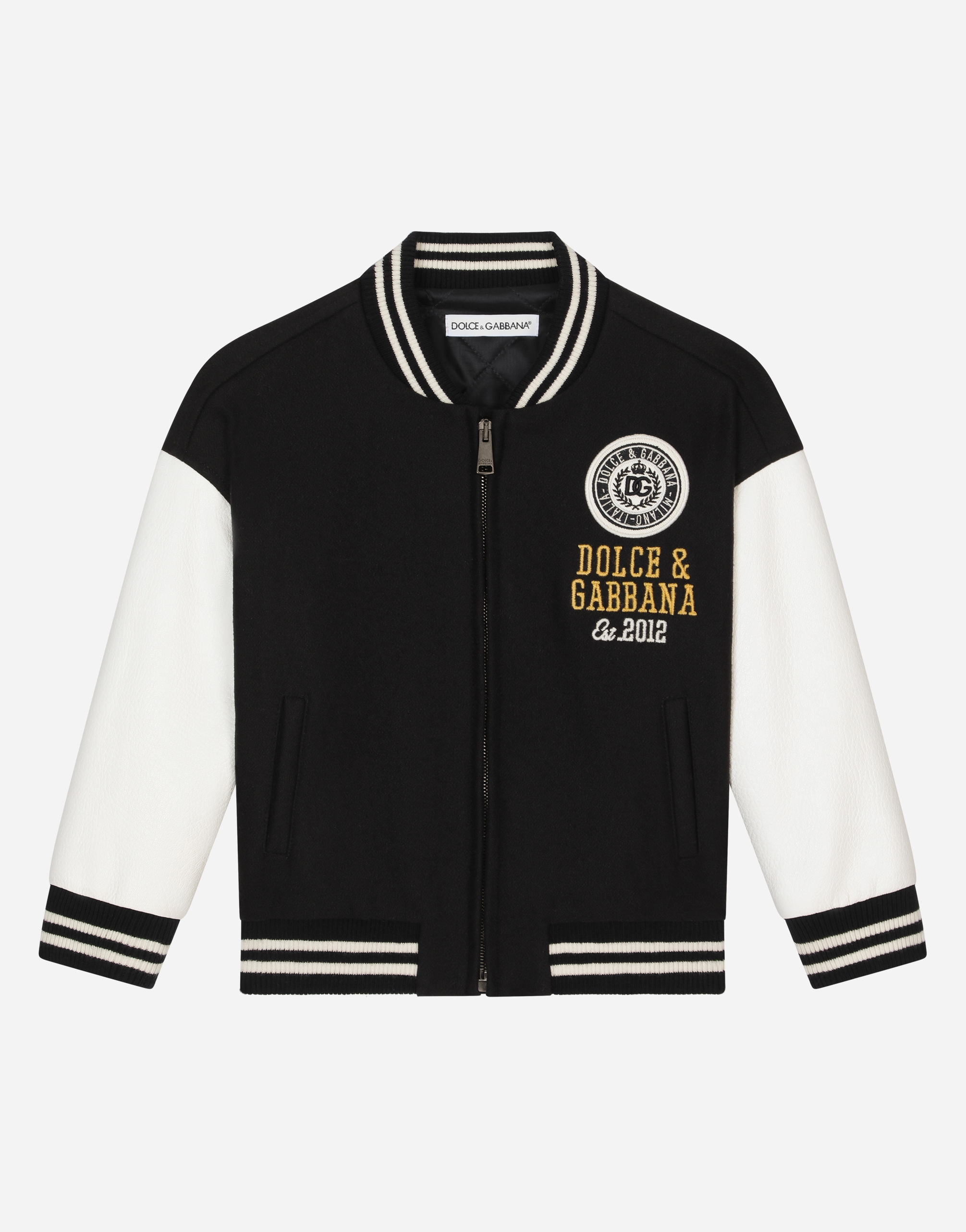 Leather and baize bomber jacket with DG logo patch in Multicolor