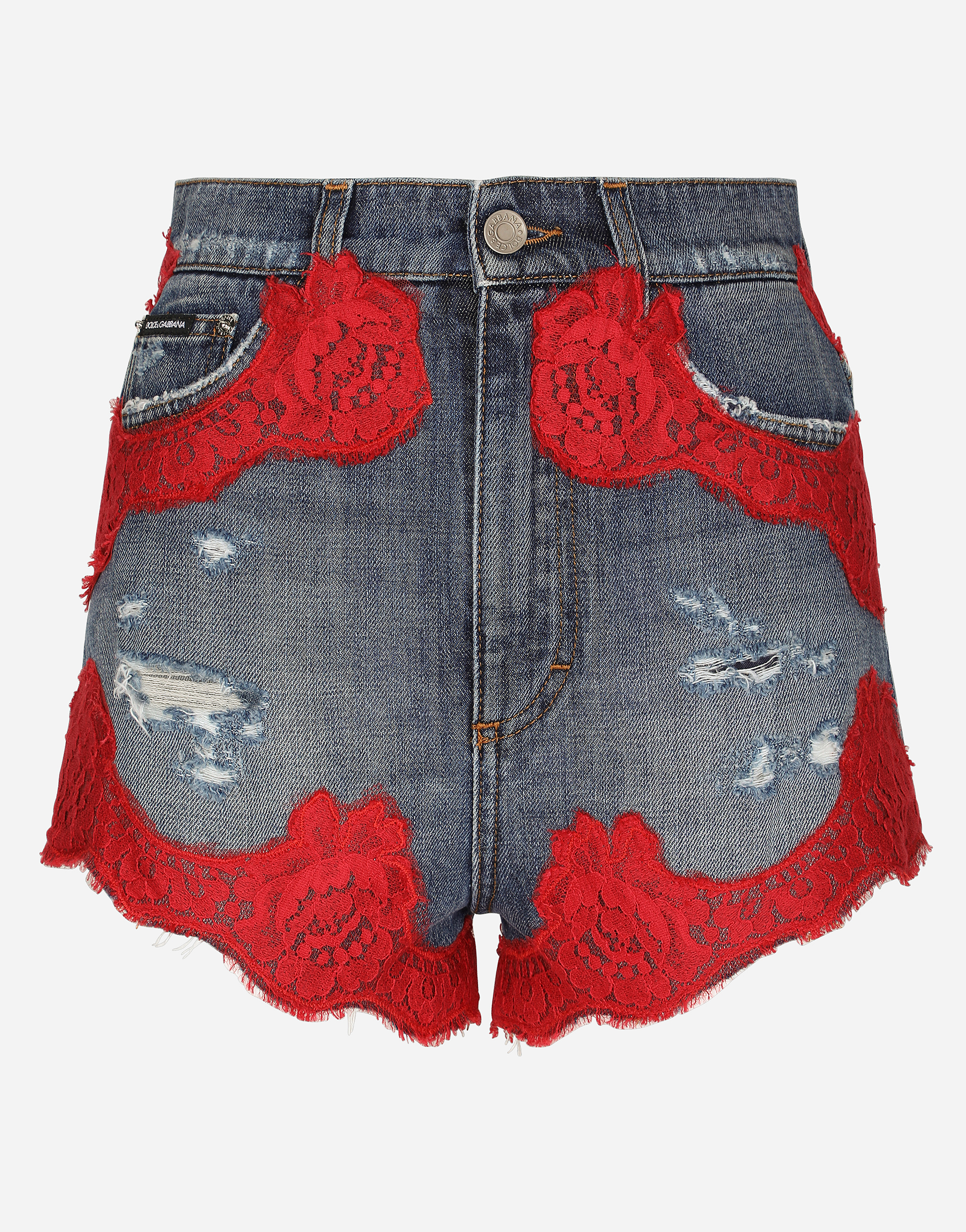 Denim shorts with lace details in Multicolor