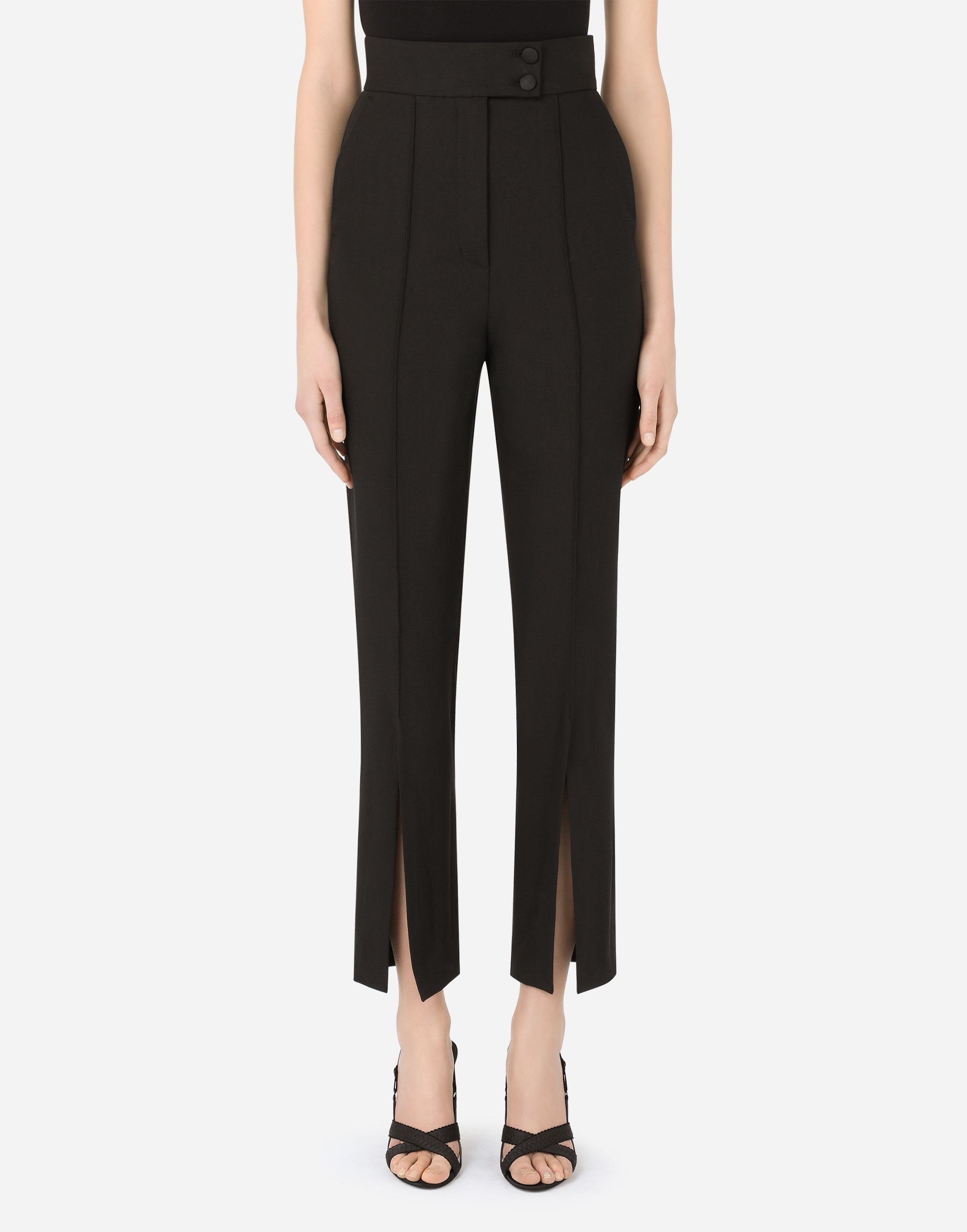 Textured fabric pants with slit on hem in Black