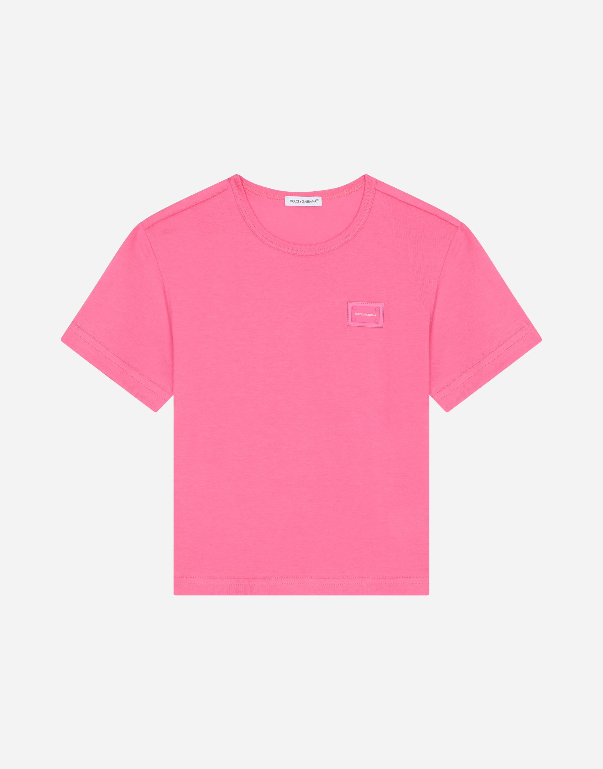 Jersey T-shirt with logo tag in Pink