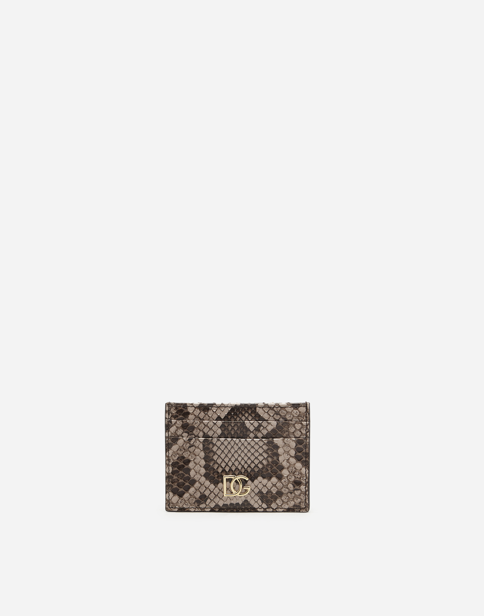 Python leather card holder with crossover DG logo in Turtle Dove