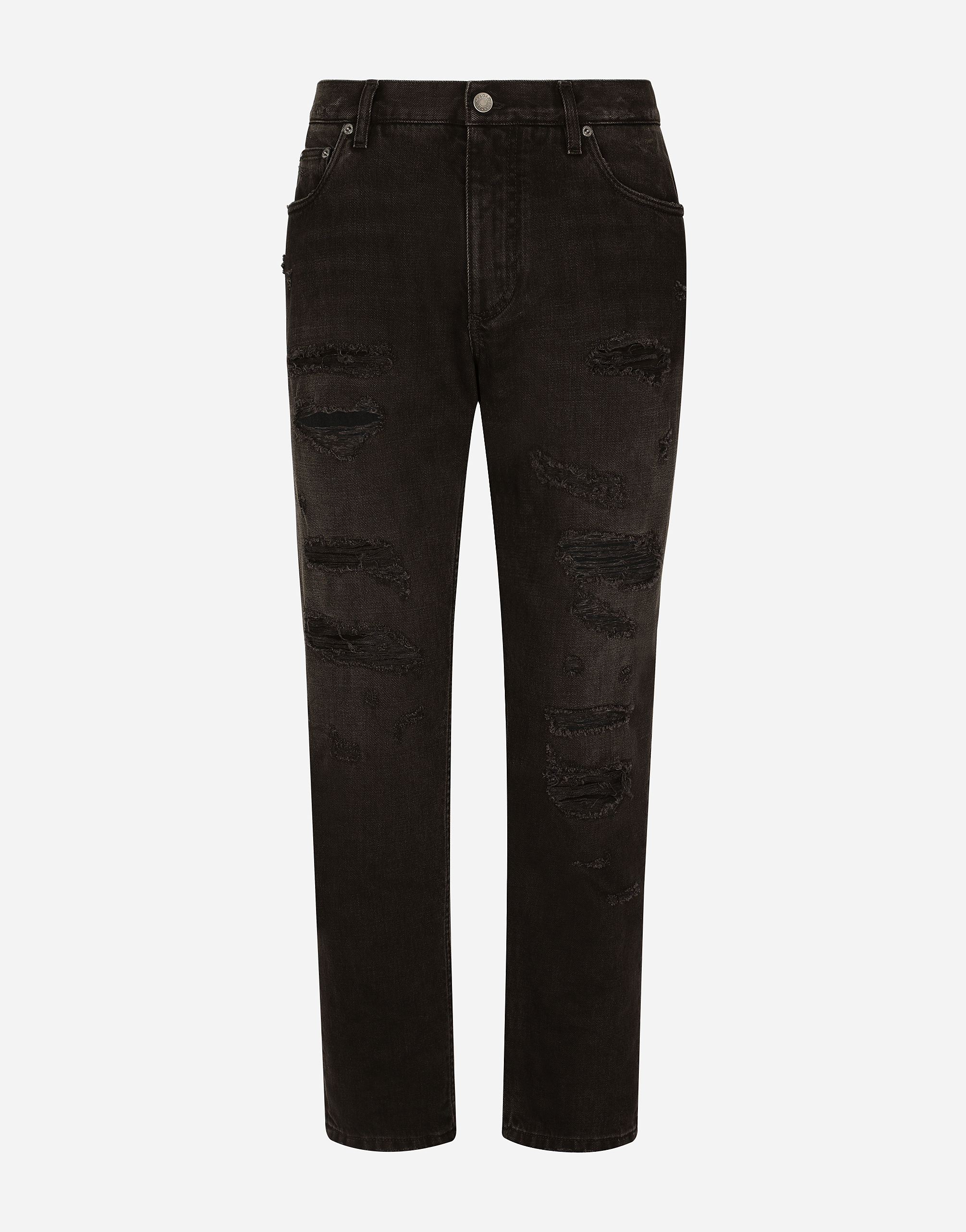 Loose black wash jeans with rips in Multicolor
