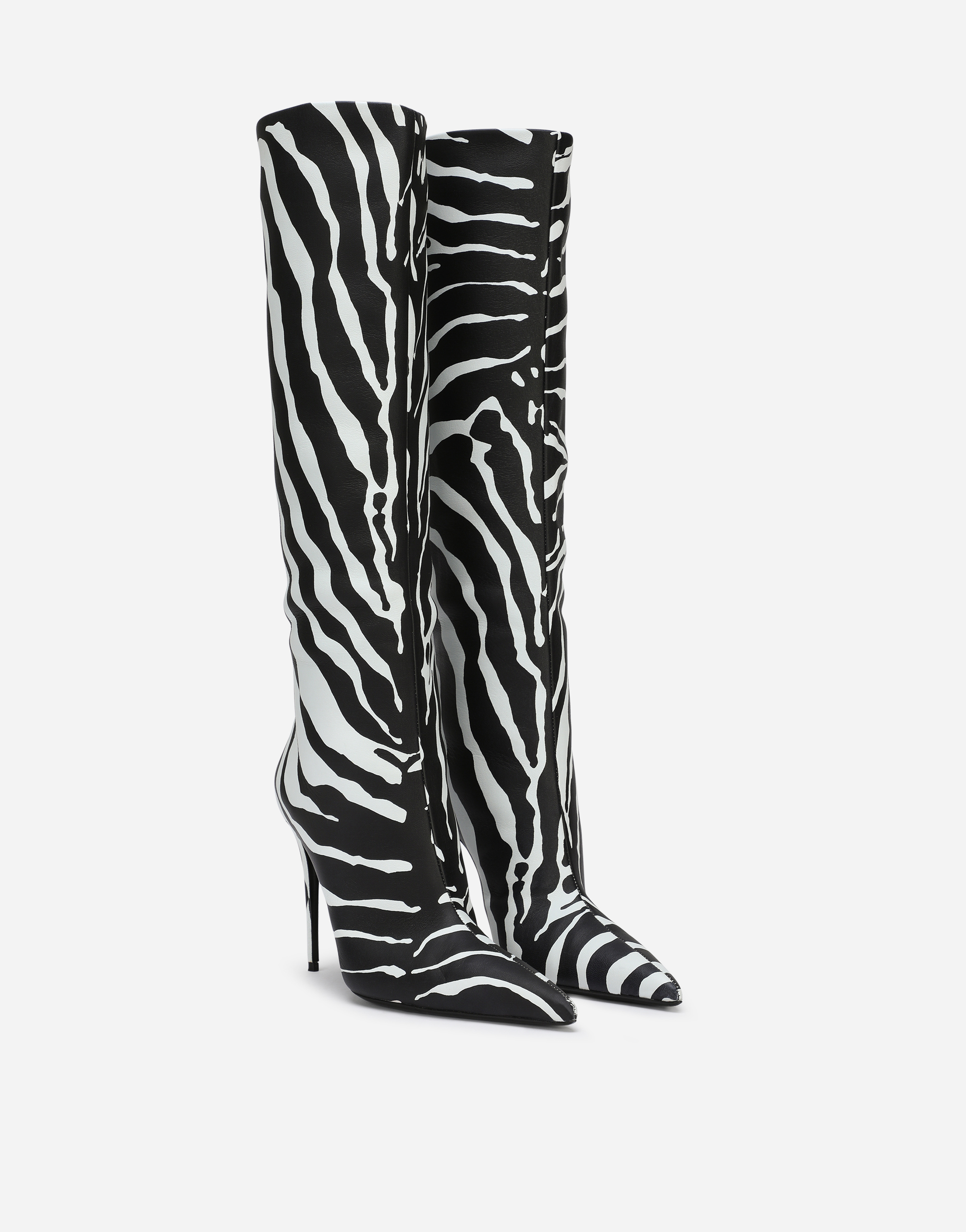 Zebra-print nappa leather boots