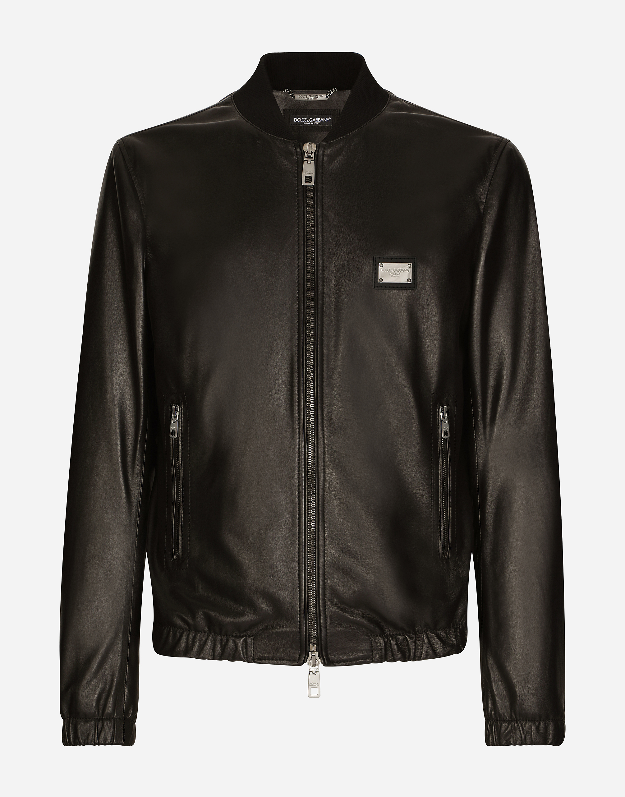 Leather jacket with branded tag in Black
