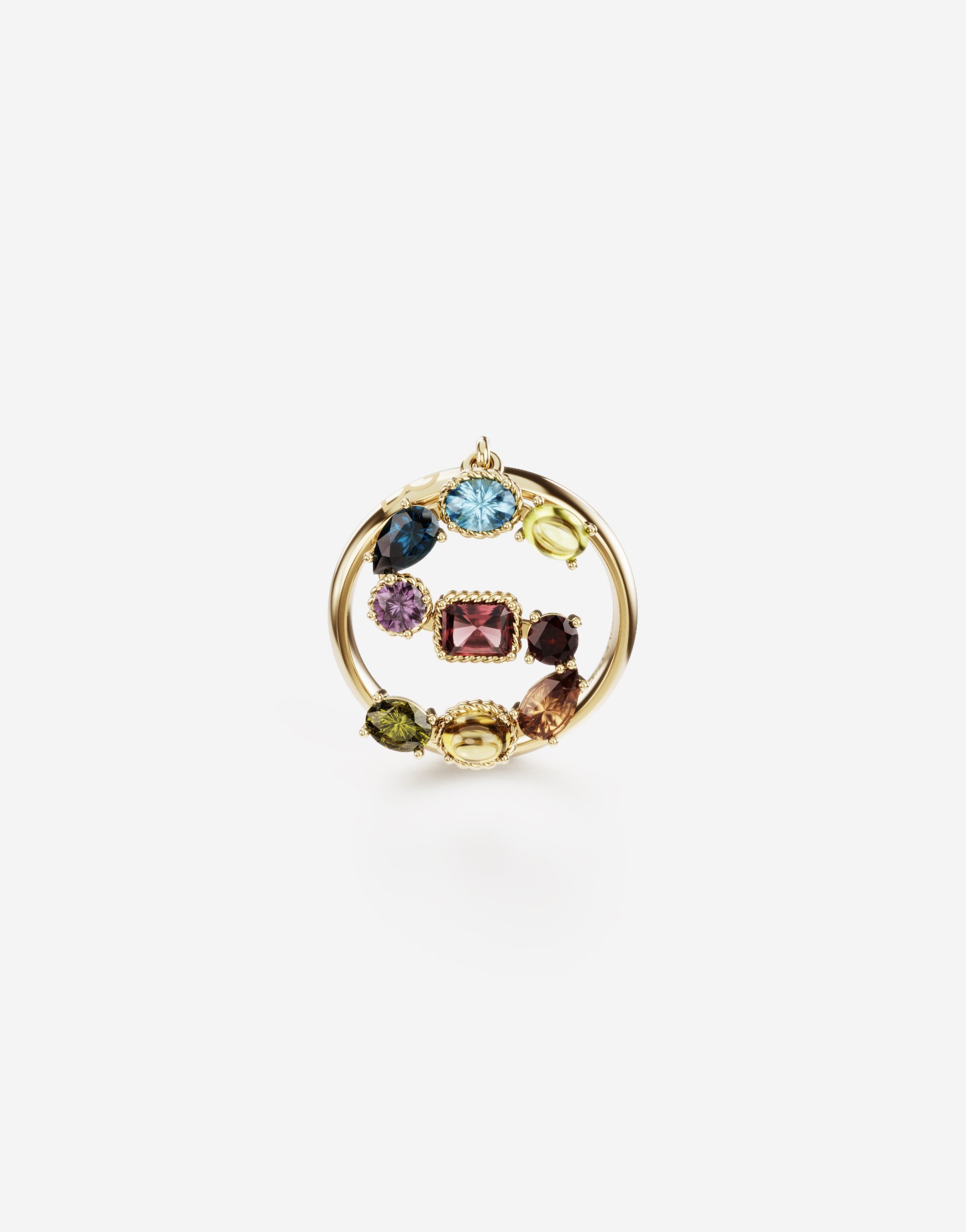 Rainbow alphabet S ring in yellow gold with multicolor fine gems in Gold