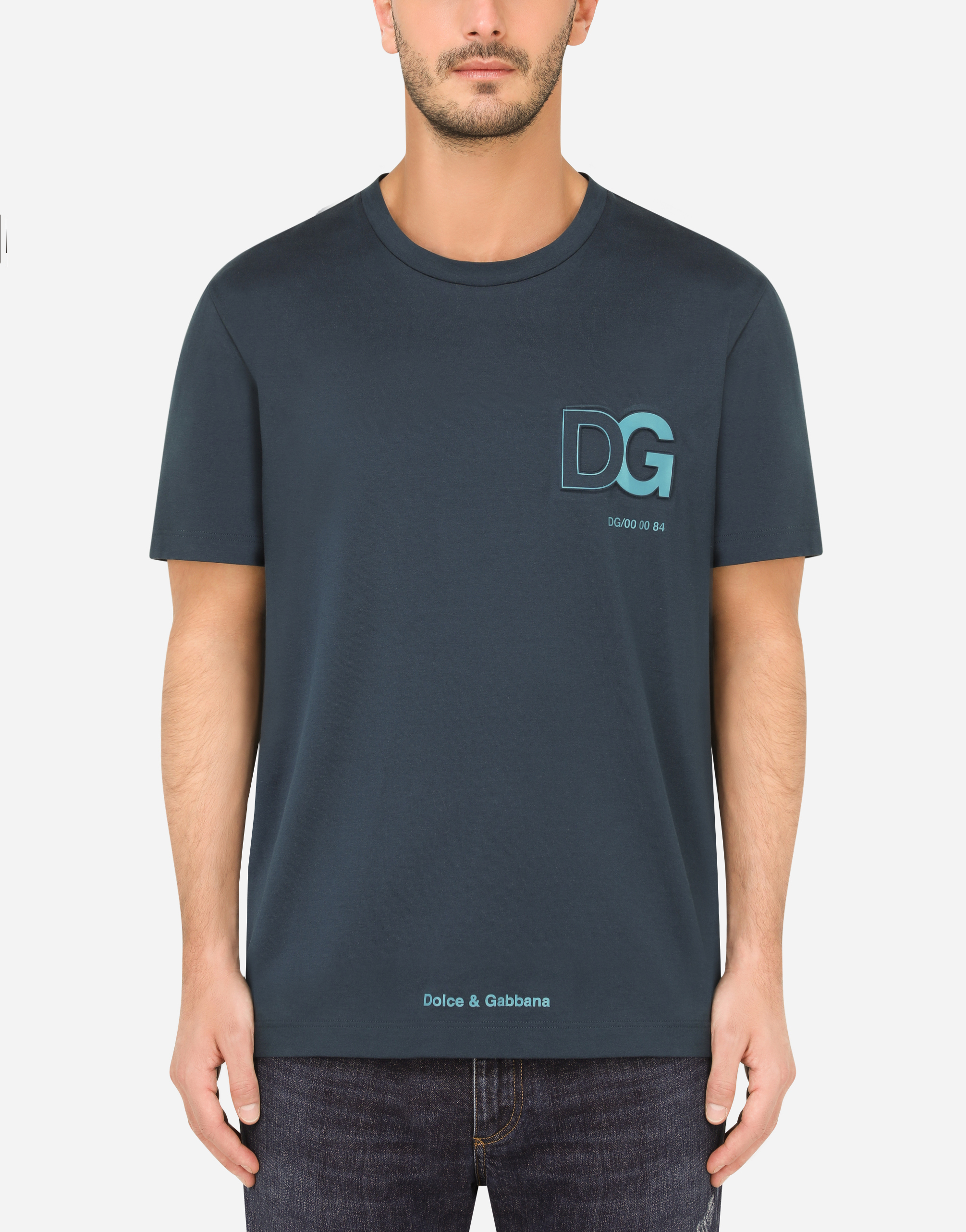 Cotton T-shirt with 3D DG logo in Blue