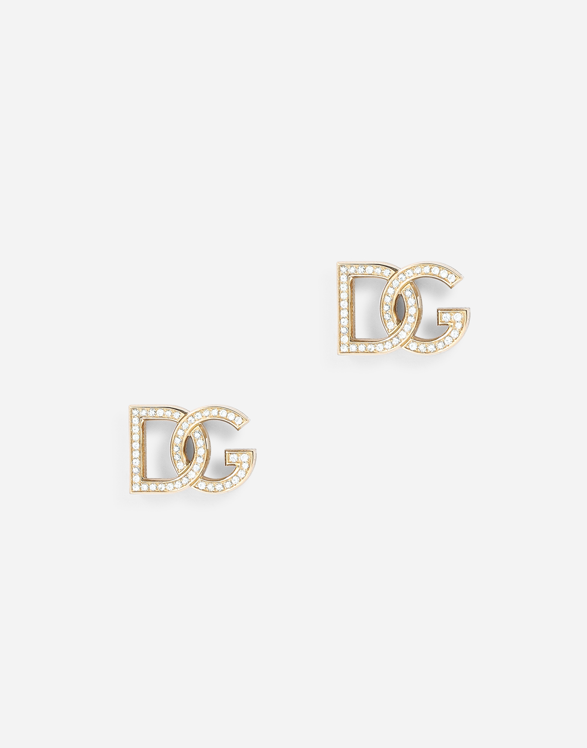 Logo earrings in yellow 18kt gold with colorless sapphires in Yellow gold