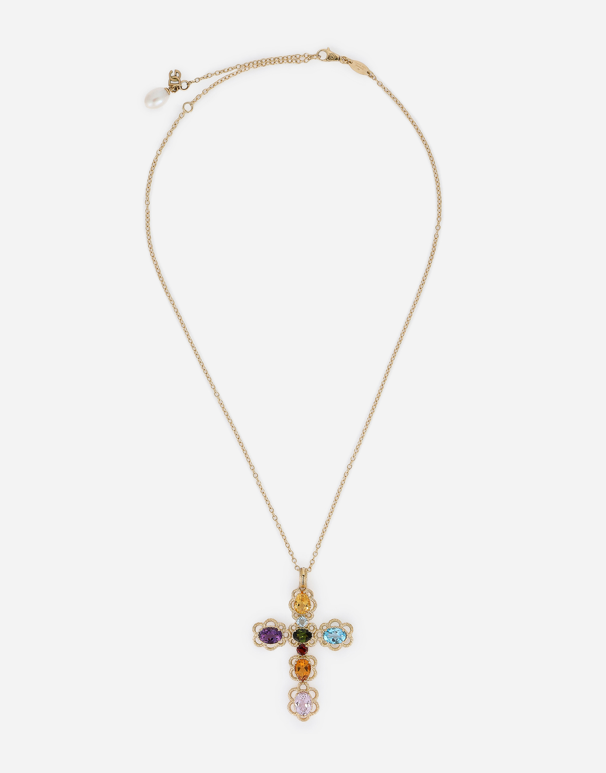 18 kt yellow gold cross pendant  with multicolor fine gemstones in Yellow Gold
