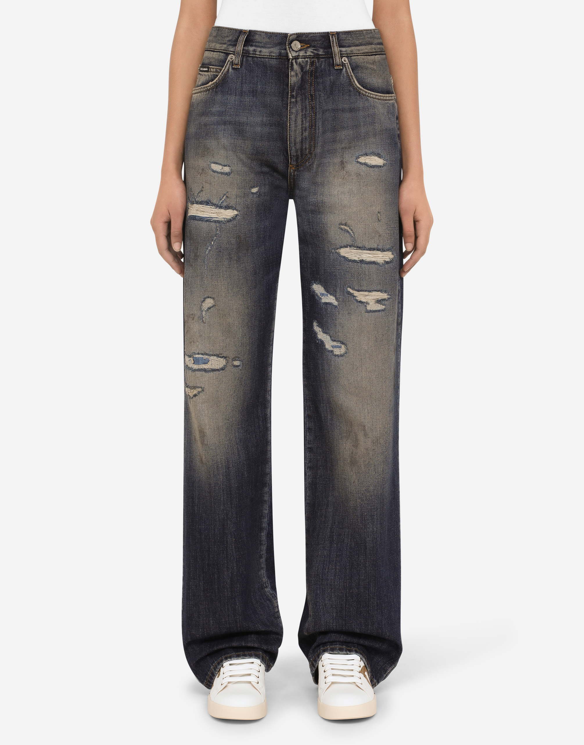Flared jeans with ripped details in Multicolor