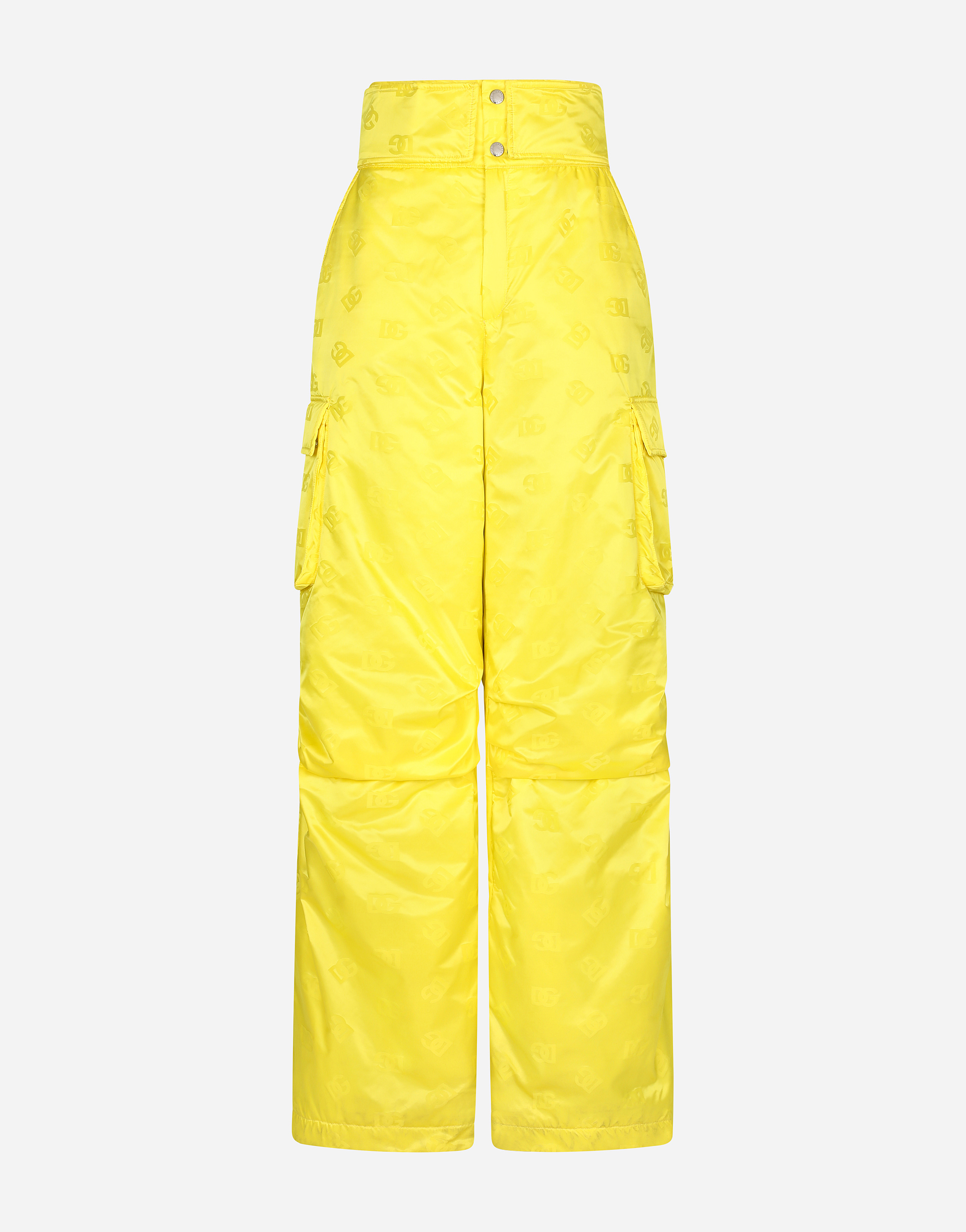 Satin cargo pants with all-over jacquard DG detail in Yellow