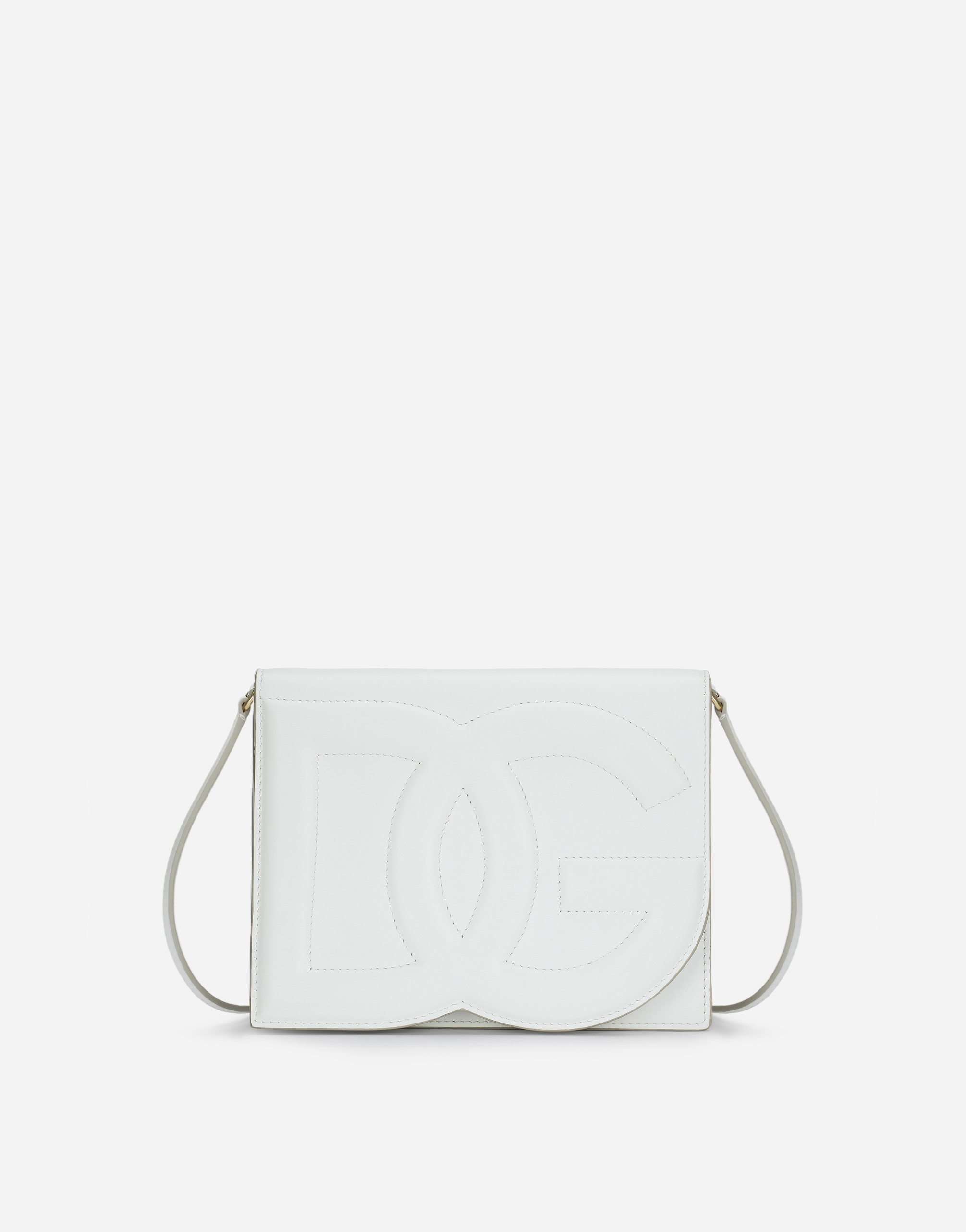 Calfskin crossbody bag with logo in White