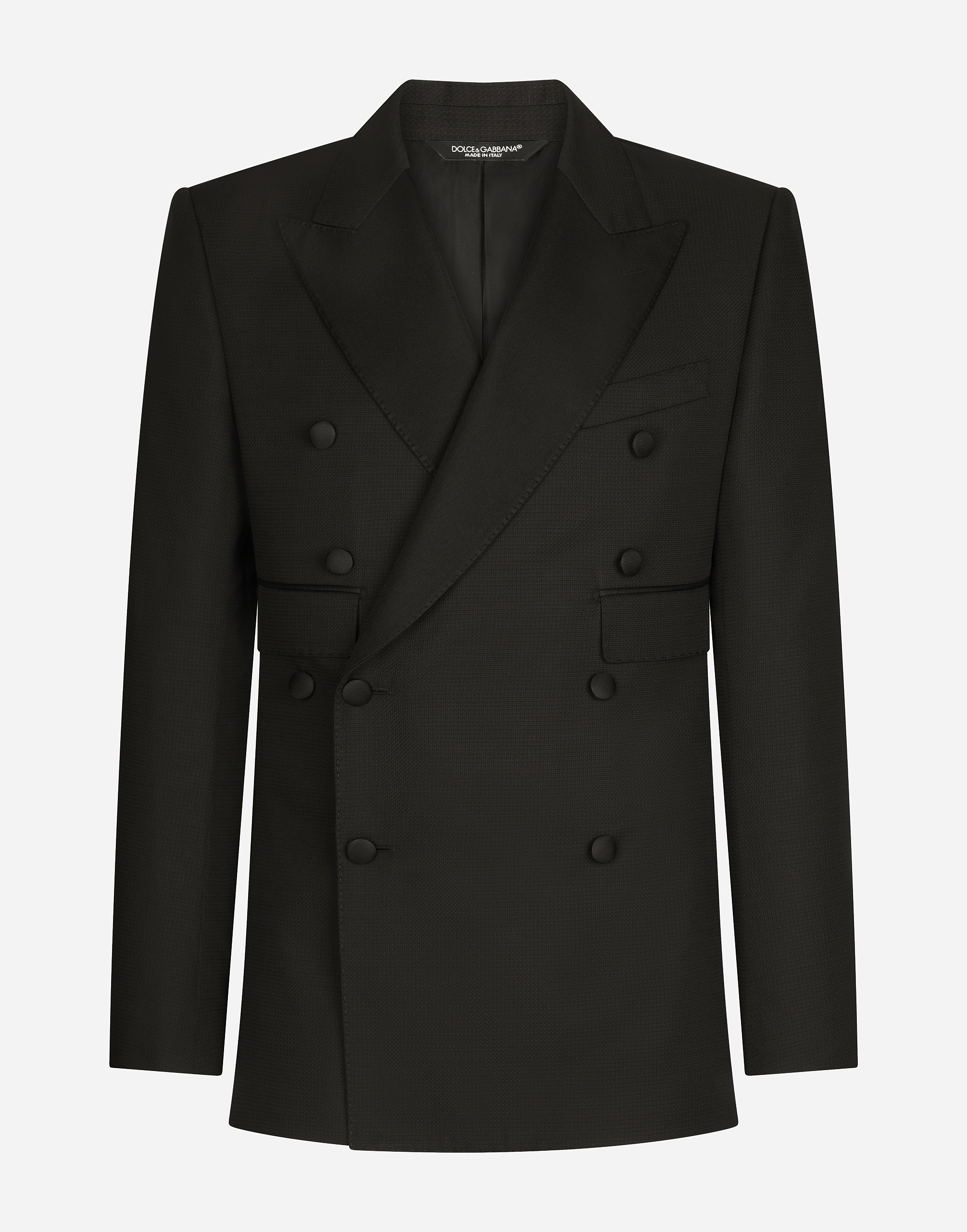 Double-breasted micro-patterned Sicilia-fit tuxedo jacket in Black