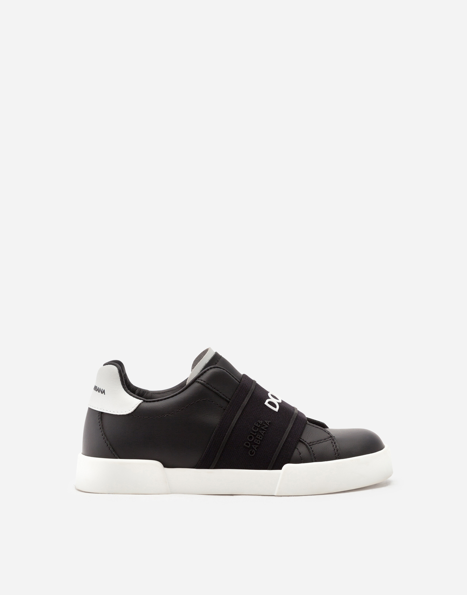 Calfskin slip-on Portofino light sneakers in Black/White
