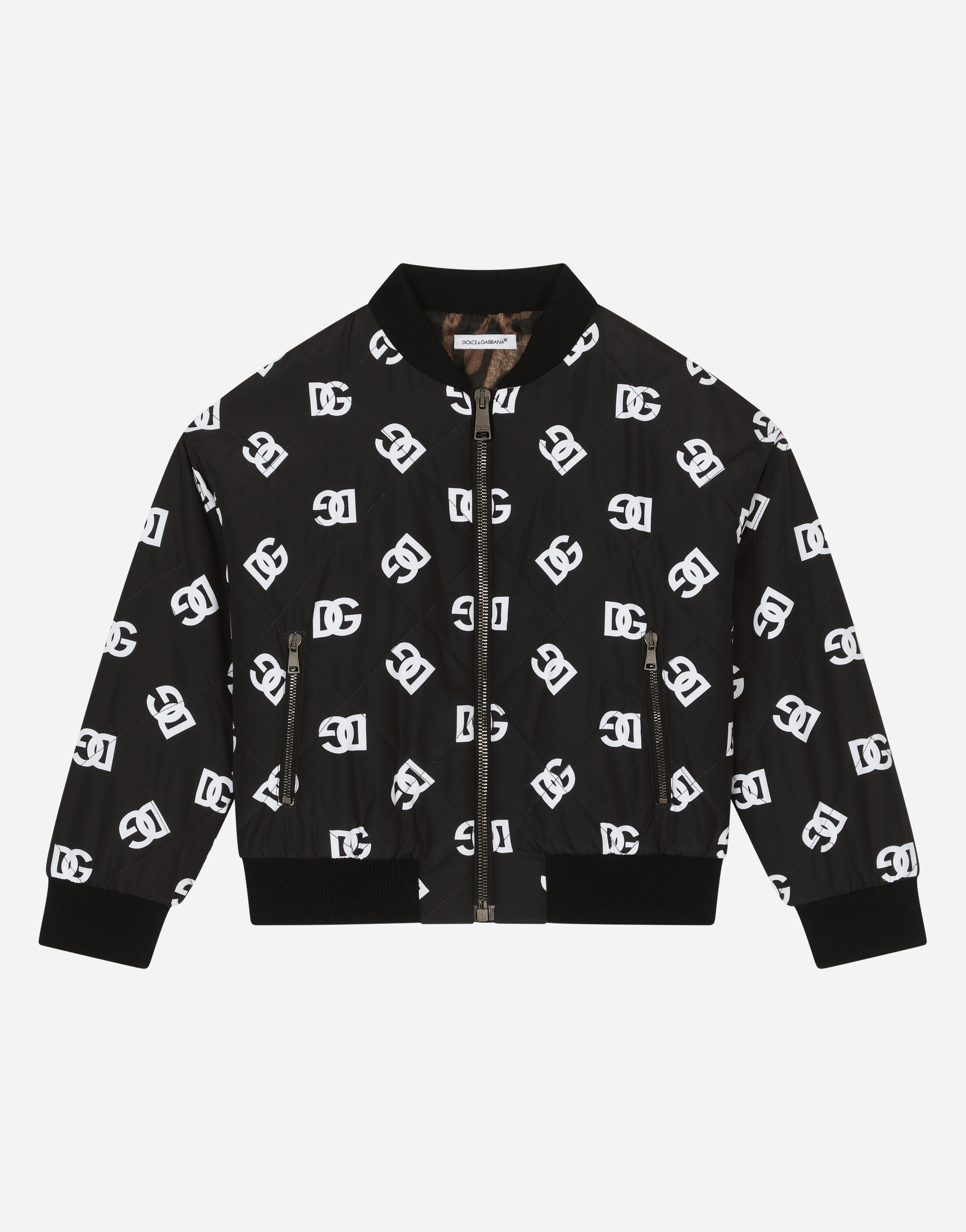 Quilted nylon bomber jacket with DG logo print in Multicolor