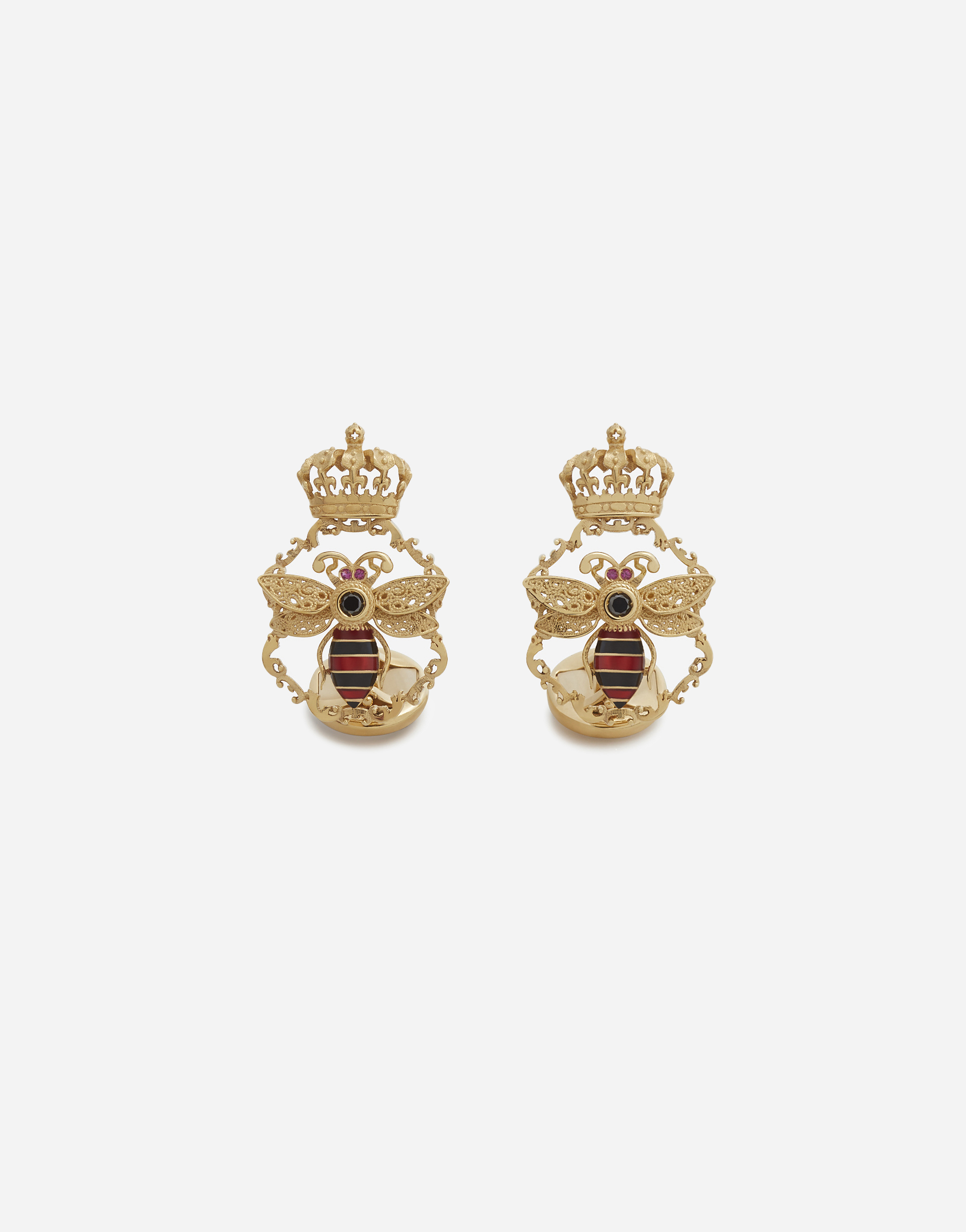 King cufflinks in yellow gold with enamel and black diamonds in Gold