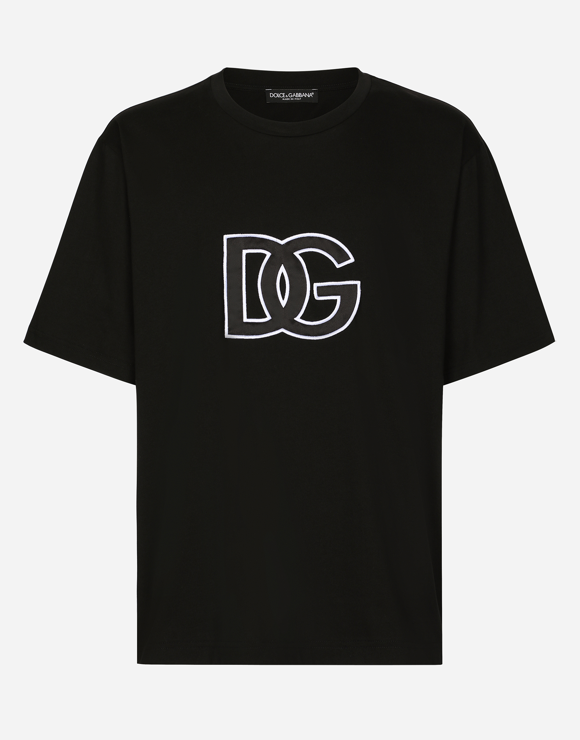 Cotton round-neck T-shirt with DG patch in Black