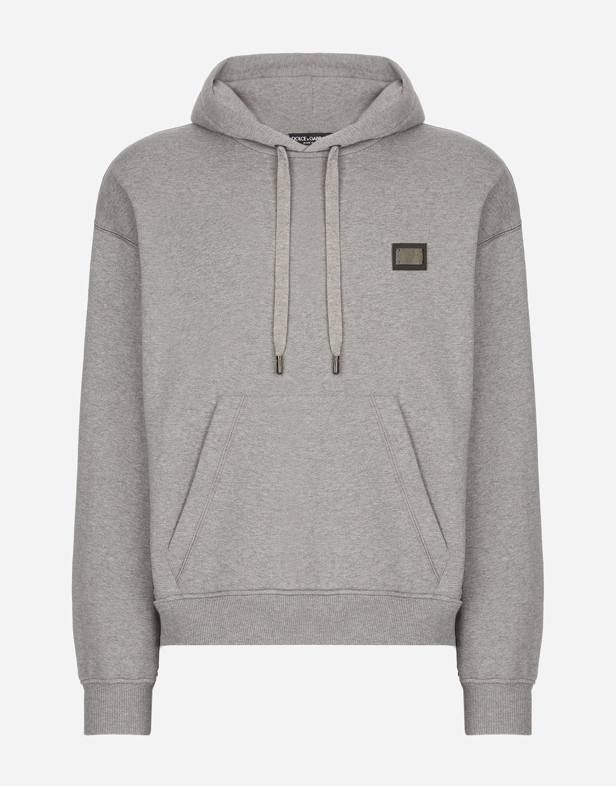 Jersey hoodie with branded tag in Grey