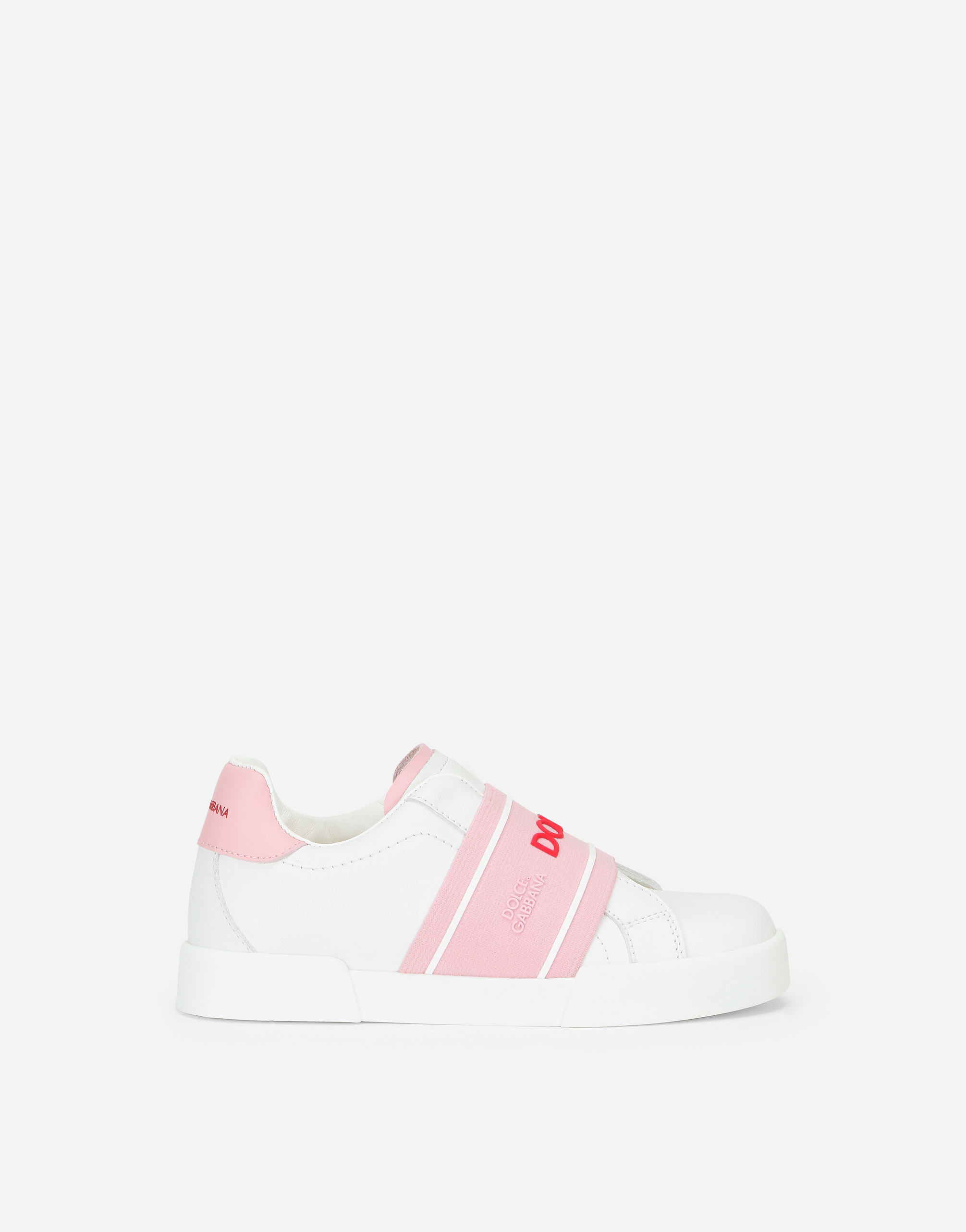 Calfskin Portofino slip-on sneakers in White/Pink