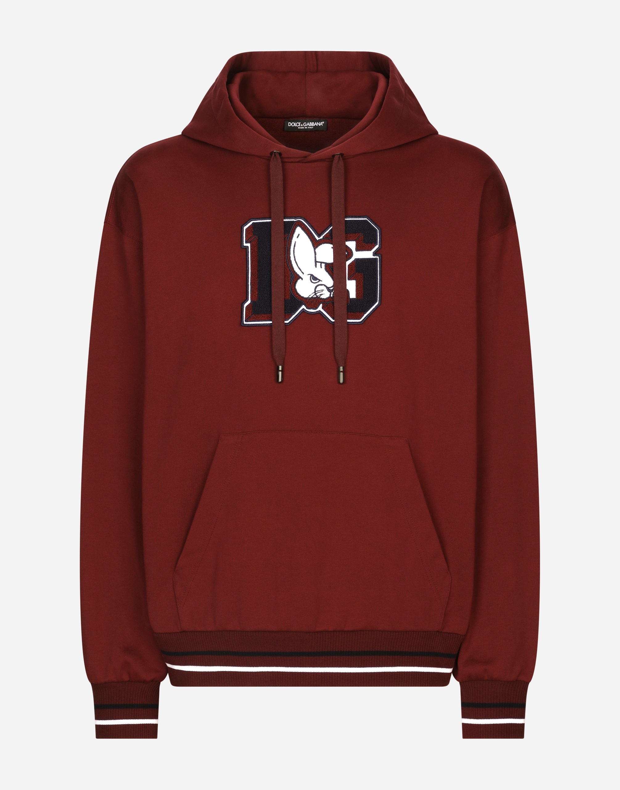 Jersey hoodie with patch in Bordeaux