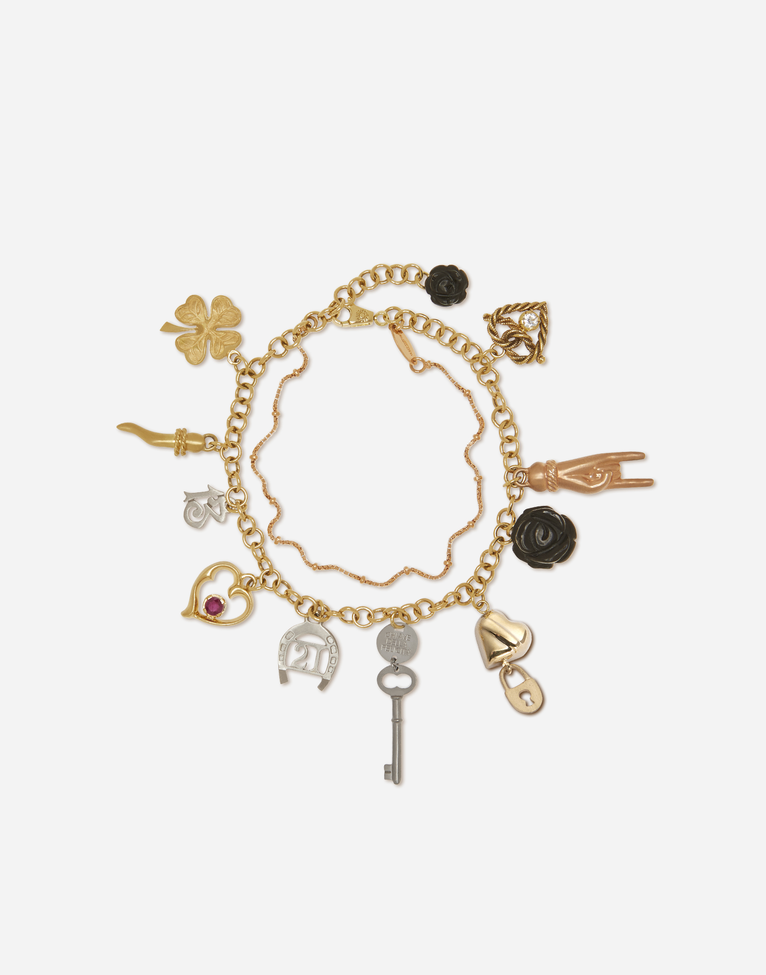 Dolce & Gabbana Family Bracelet In Yellow, White And Red Gold With Black Jades And Ruby
