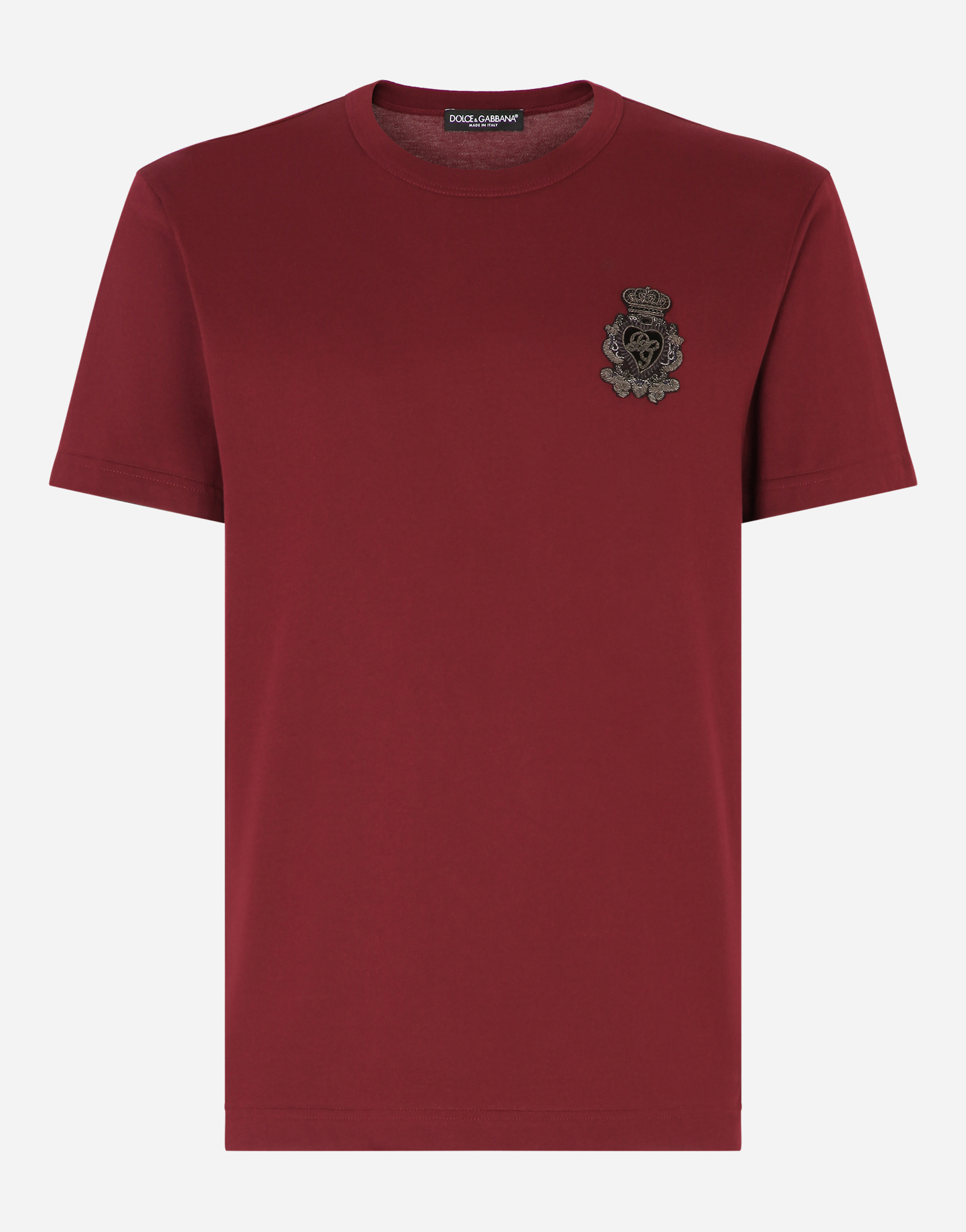 Cotton t-shirt with heraldic patch in Bordeaux