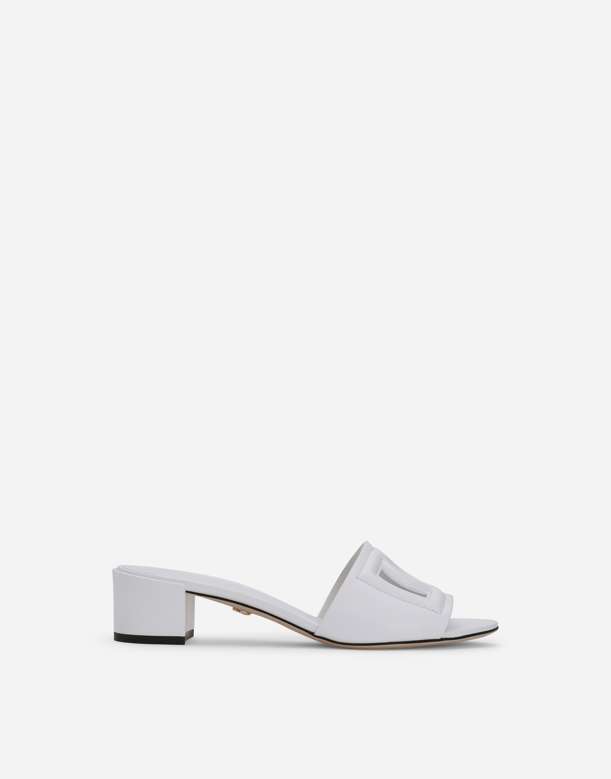 Calfskin mules with DG logo in White