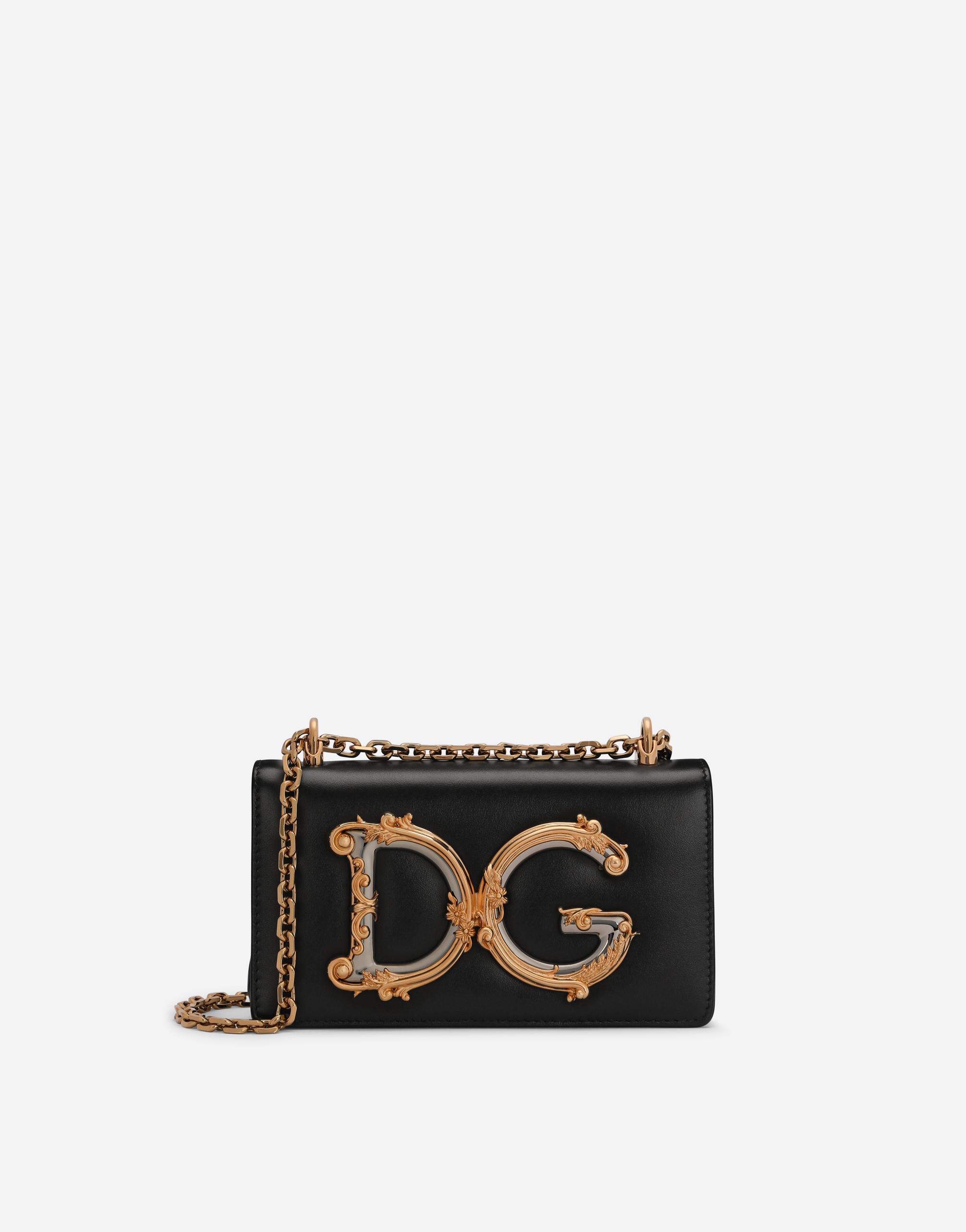 Calfskin DG girls phone bag in Black
