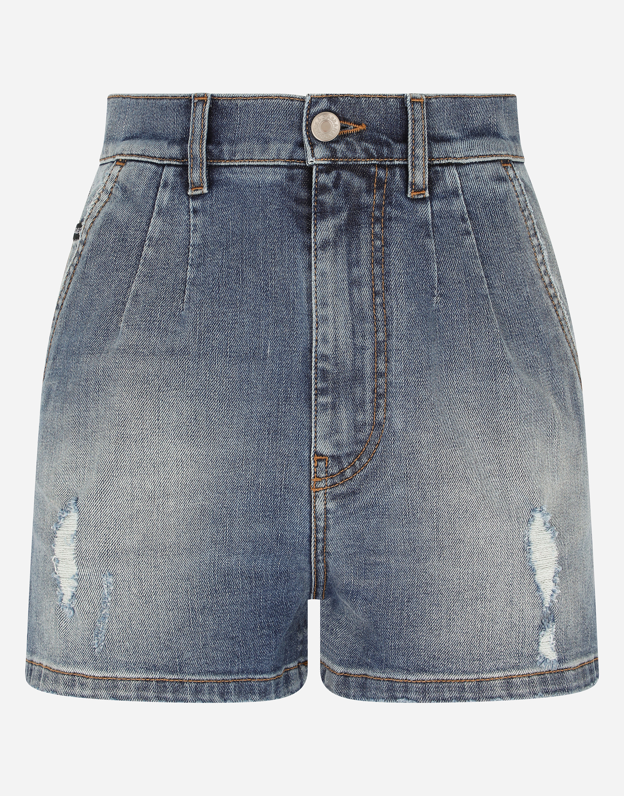 Denim shorts with ripped details in Multicolor