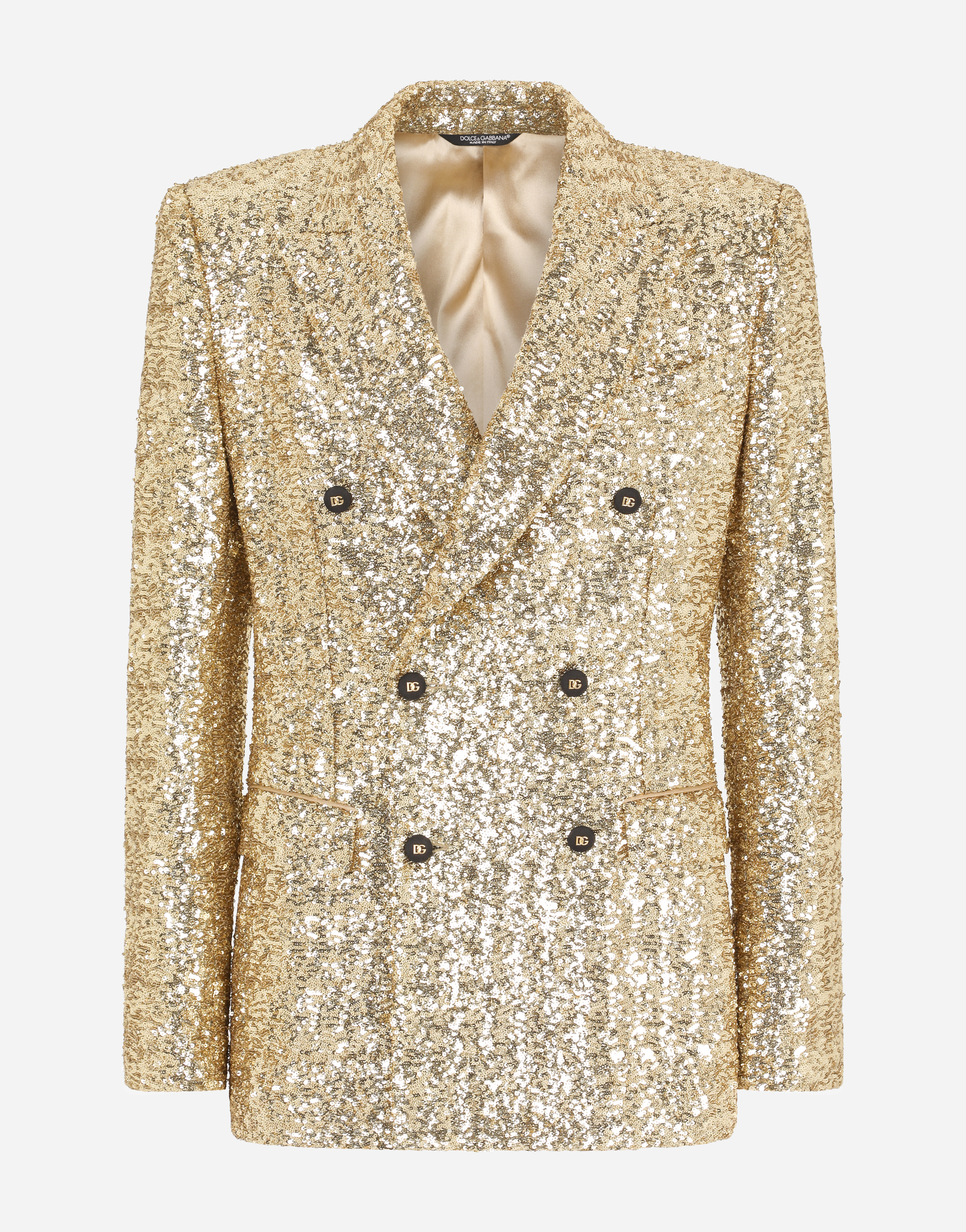 Double-breasted sequined Sicilia-fit suit in Gold