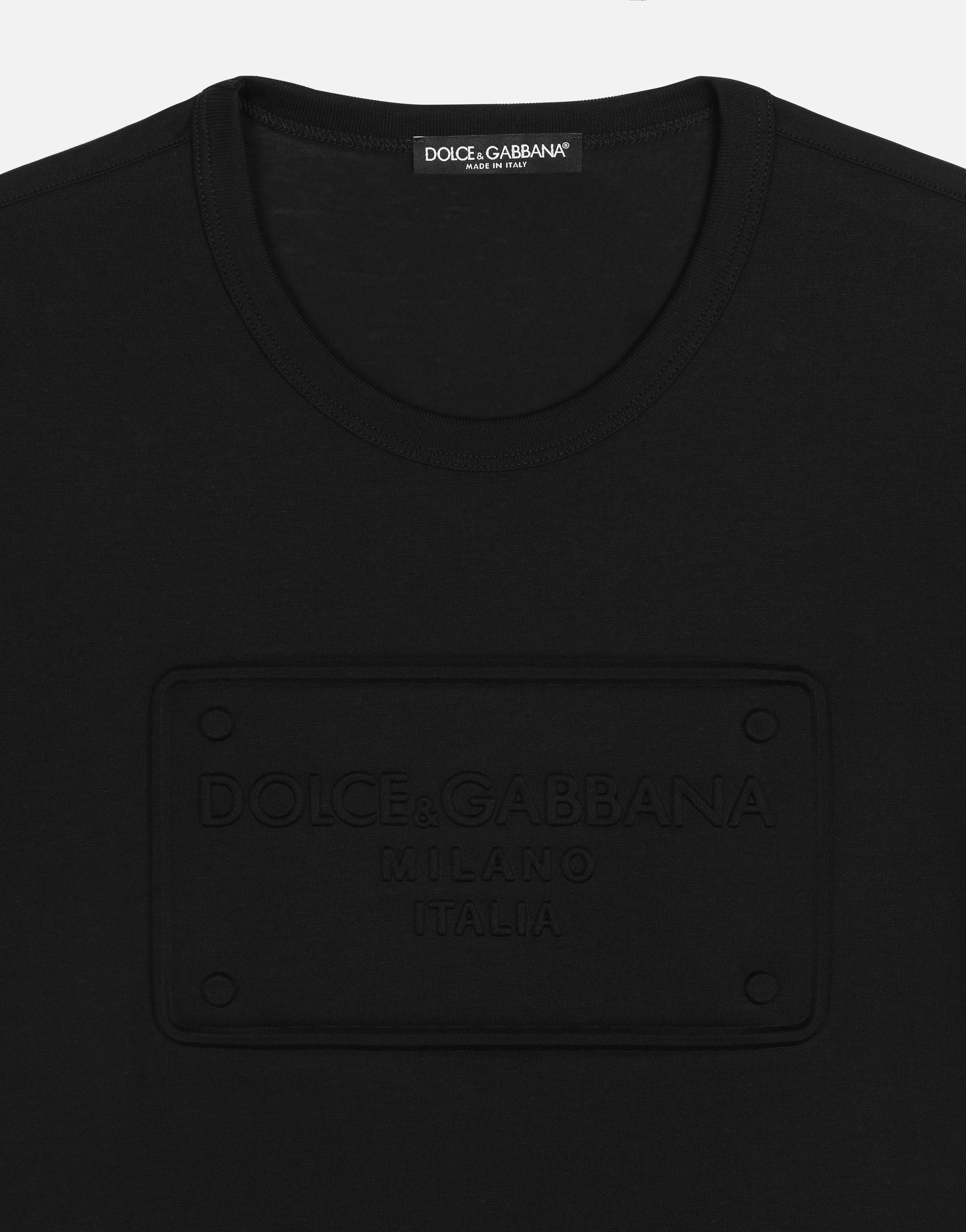 Cotton T-shirt with embossed logo in Black