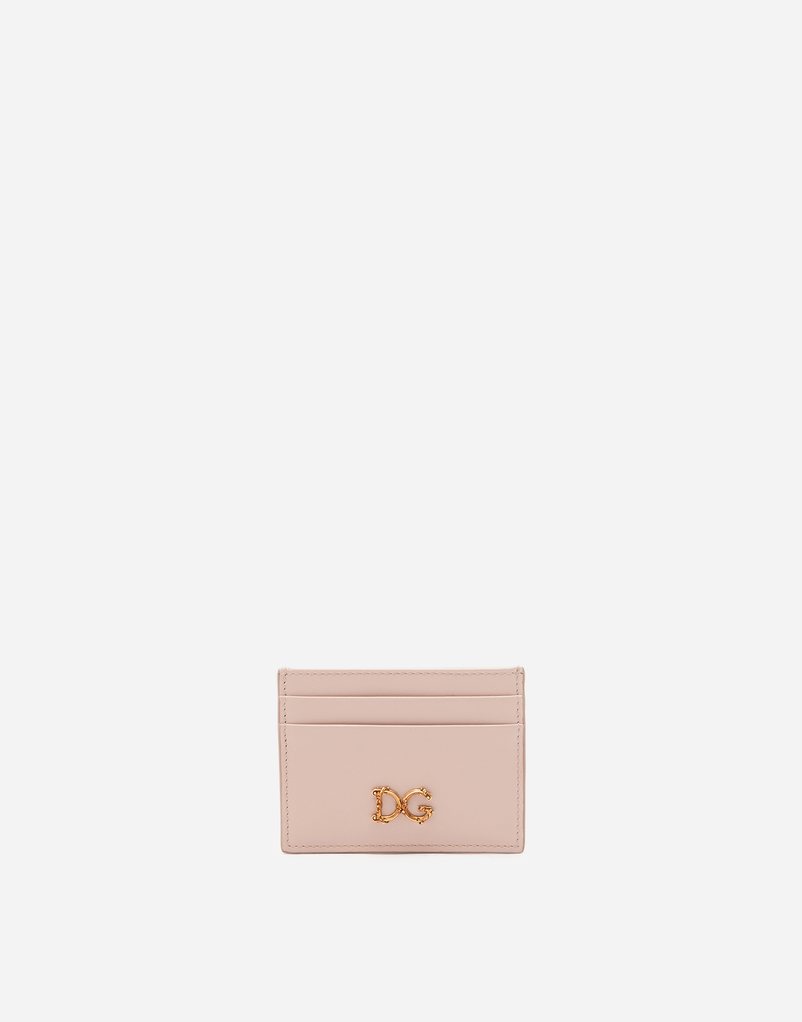 Calfskin credit card holder with baroque DG in Pale Pink