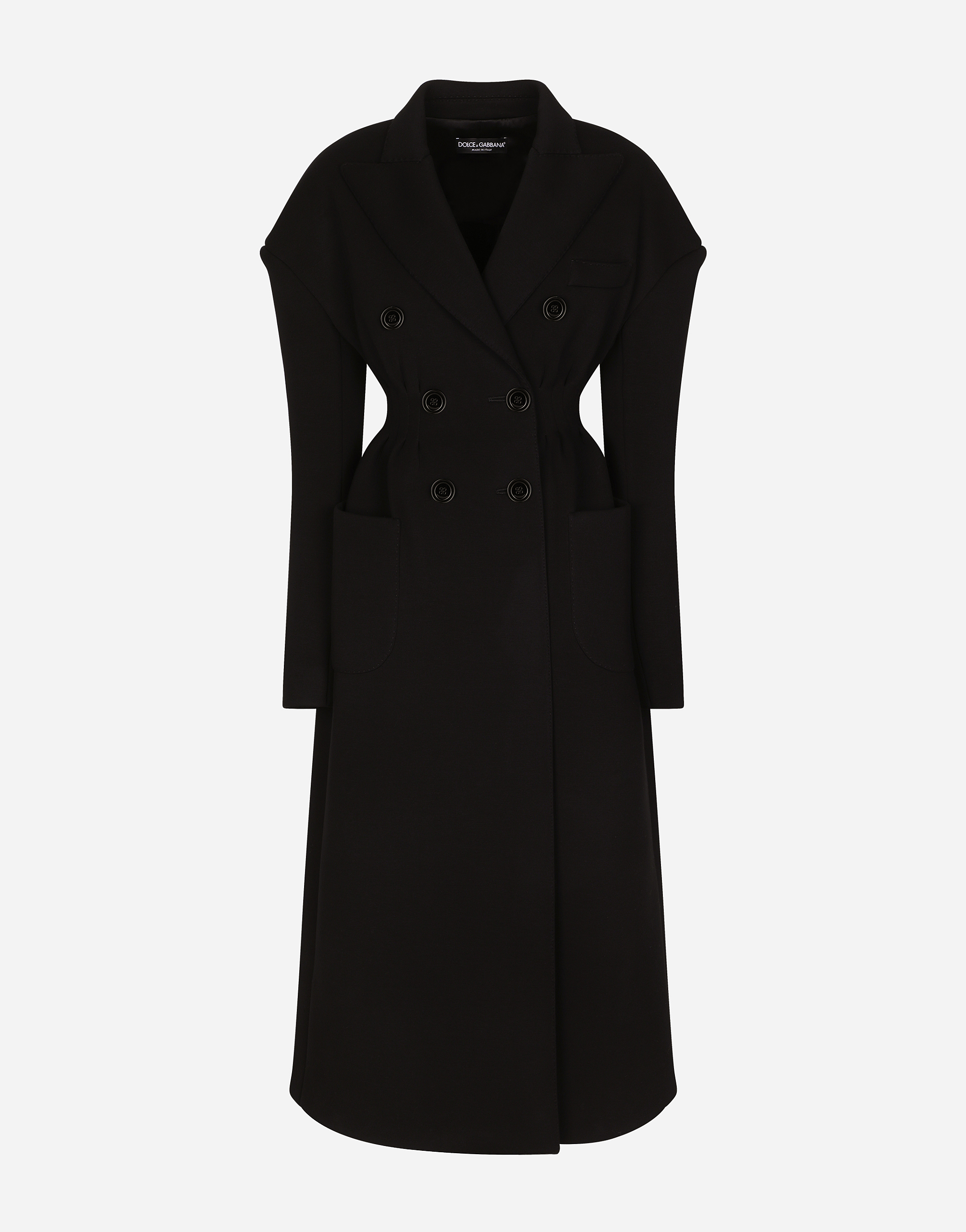 Double-breasted technical jersey coat in Black