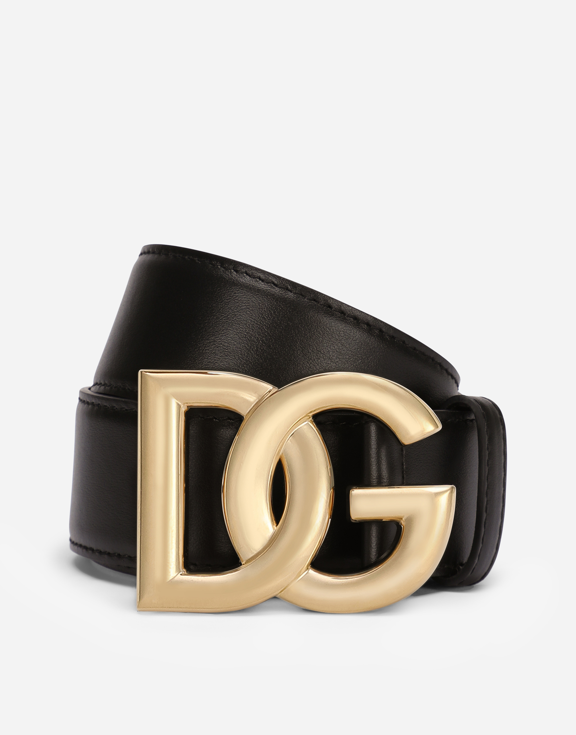 Calfskin belt with DG logo in Black