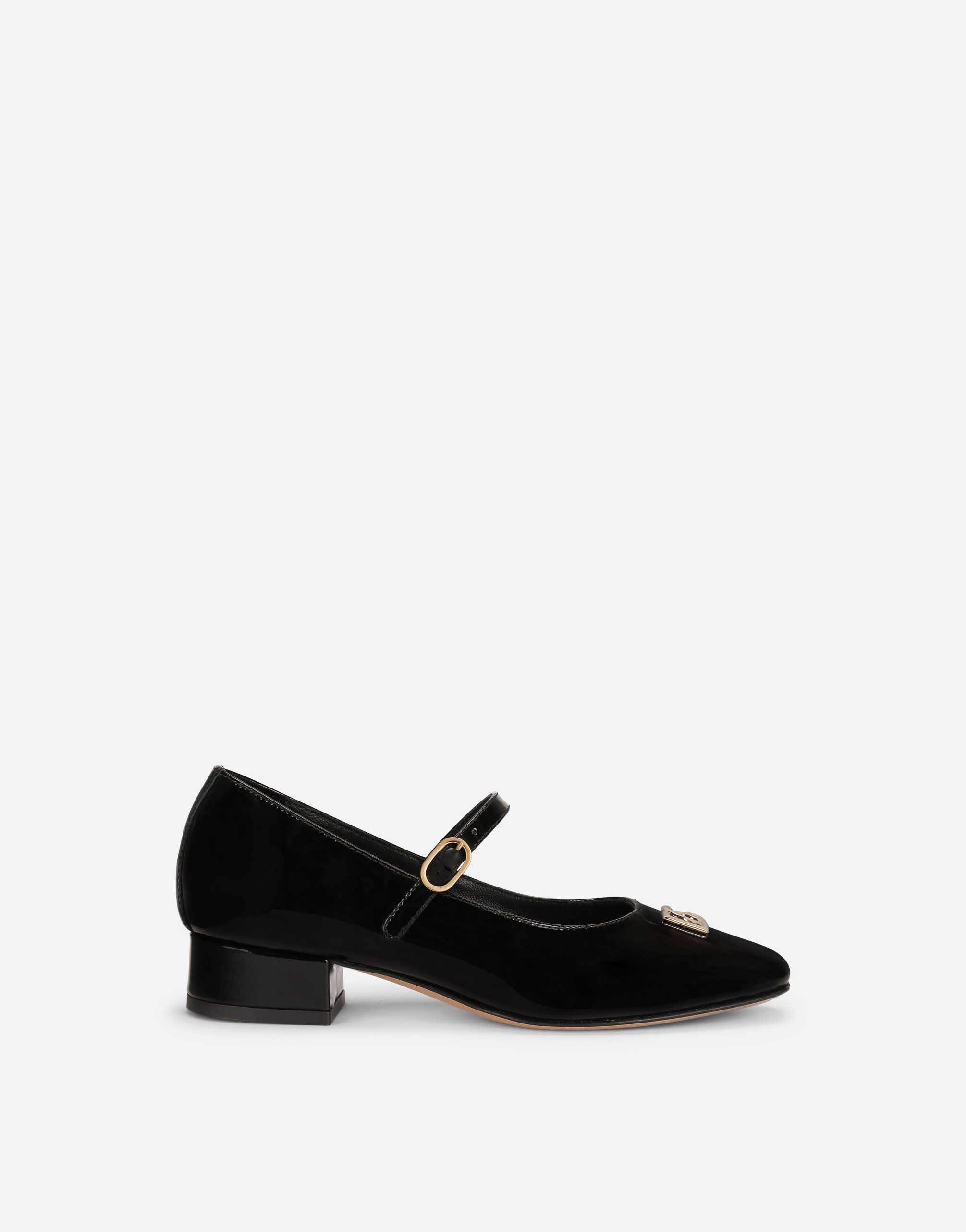 Patent leather ballet flats with heel in Black