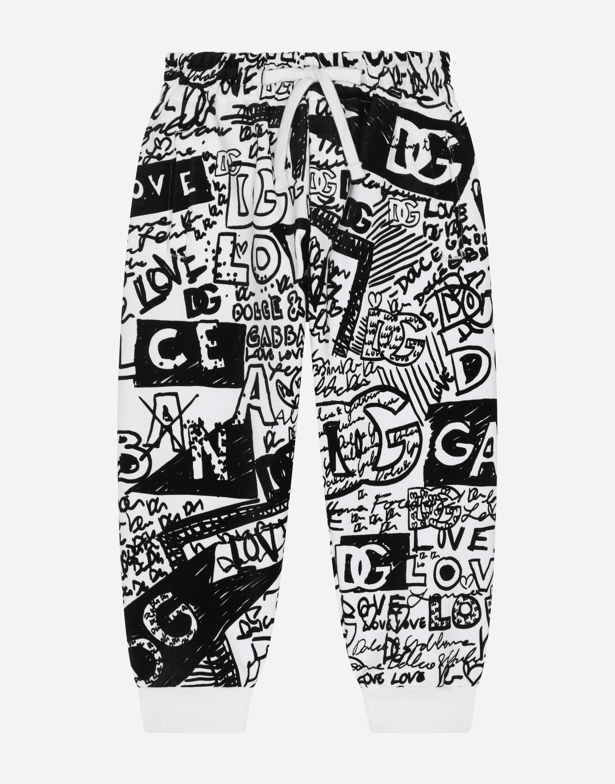 Jersey jogging pants with graffiti print in Multicolor