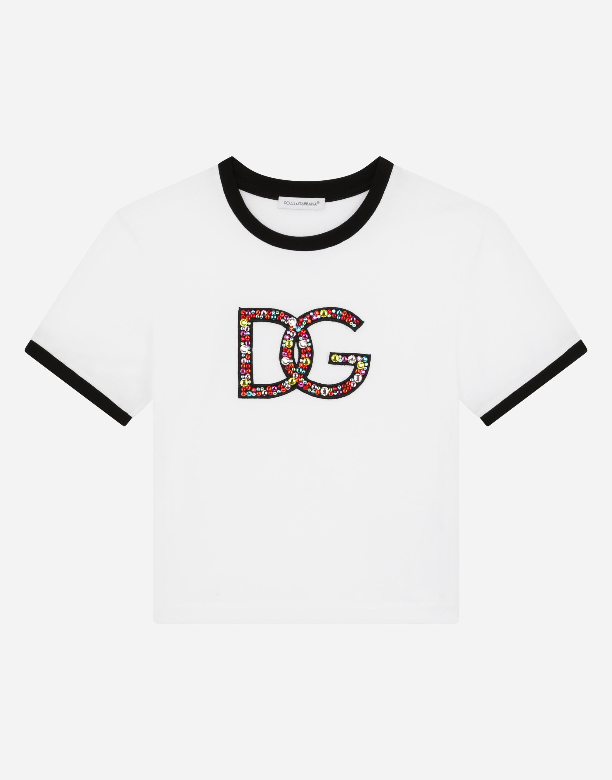 Jersey T-shirt with crystal-embellished DG patch in Multicolor