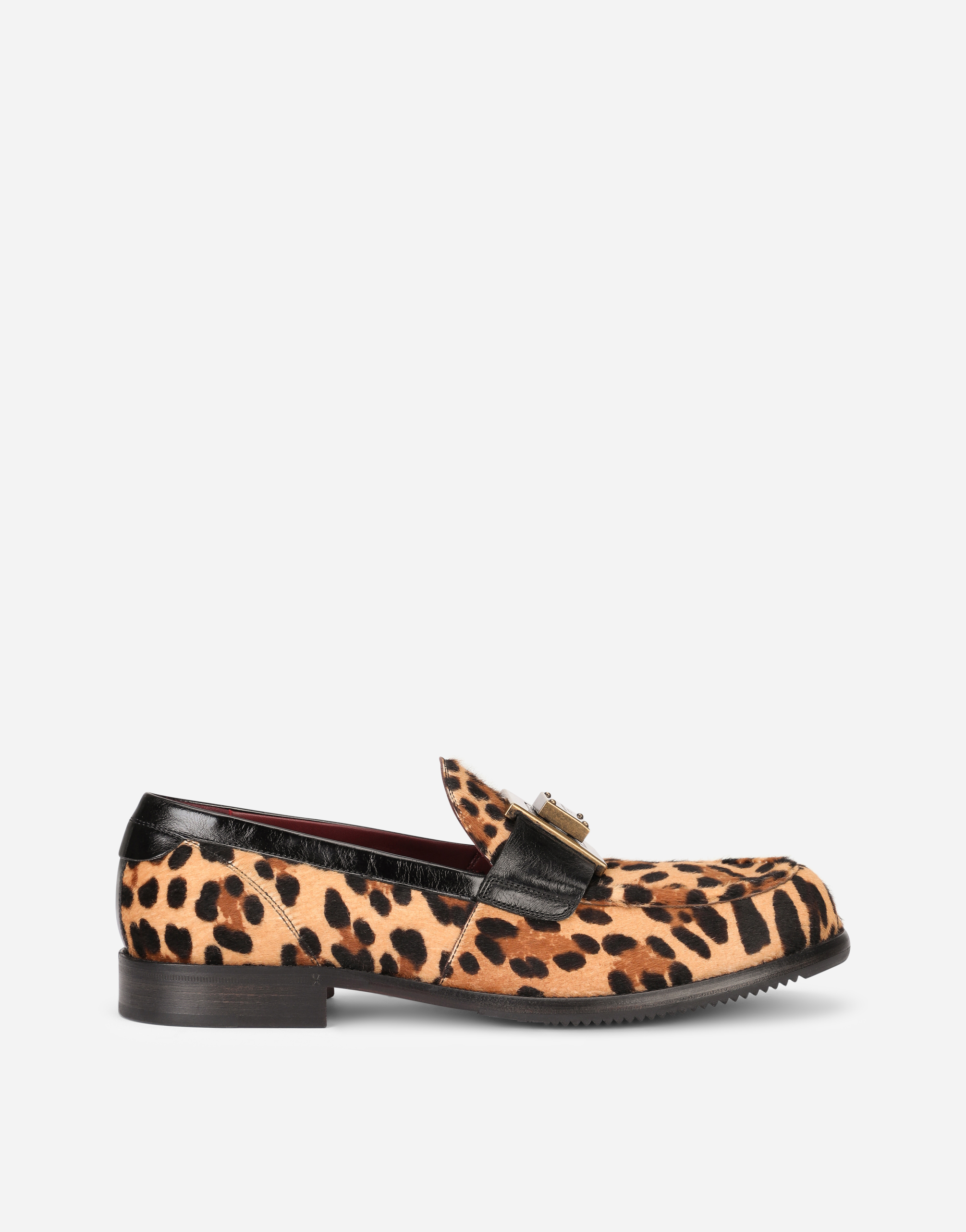 Leopard-print pony hair loafers with branded plate in Multicolor