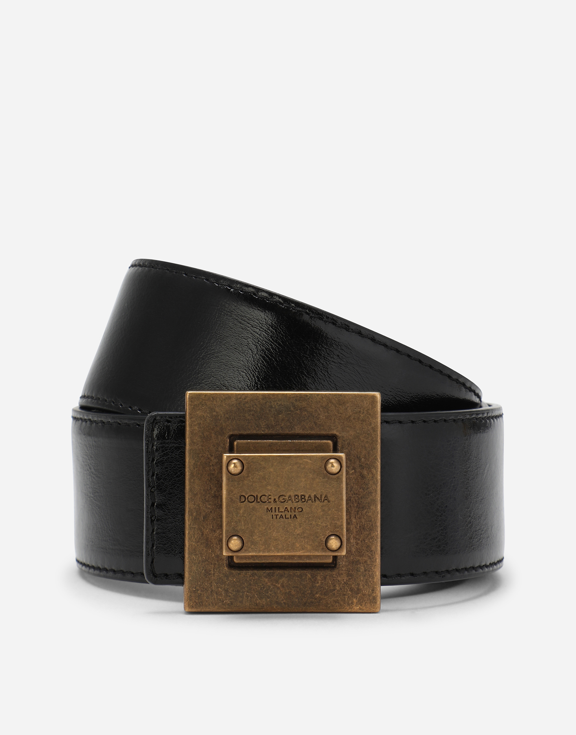 Mino calfskin belt with branded buckle in Black