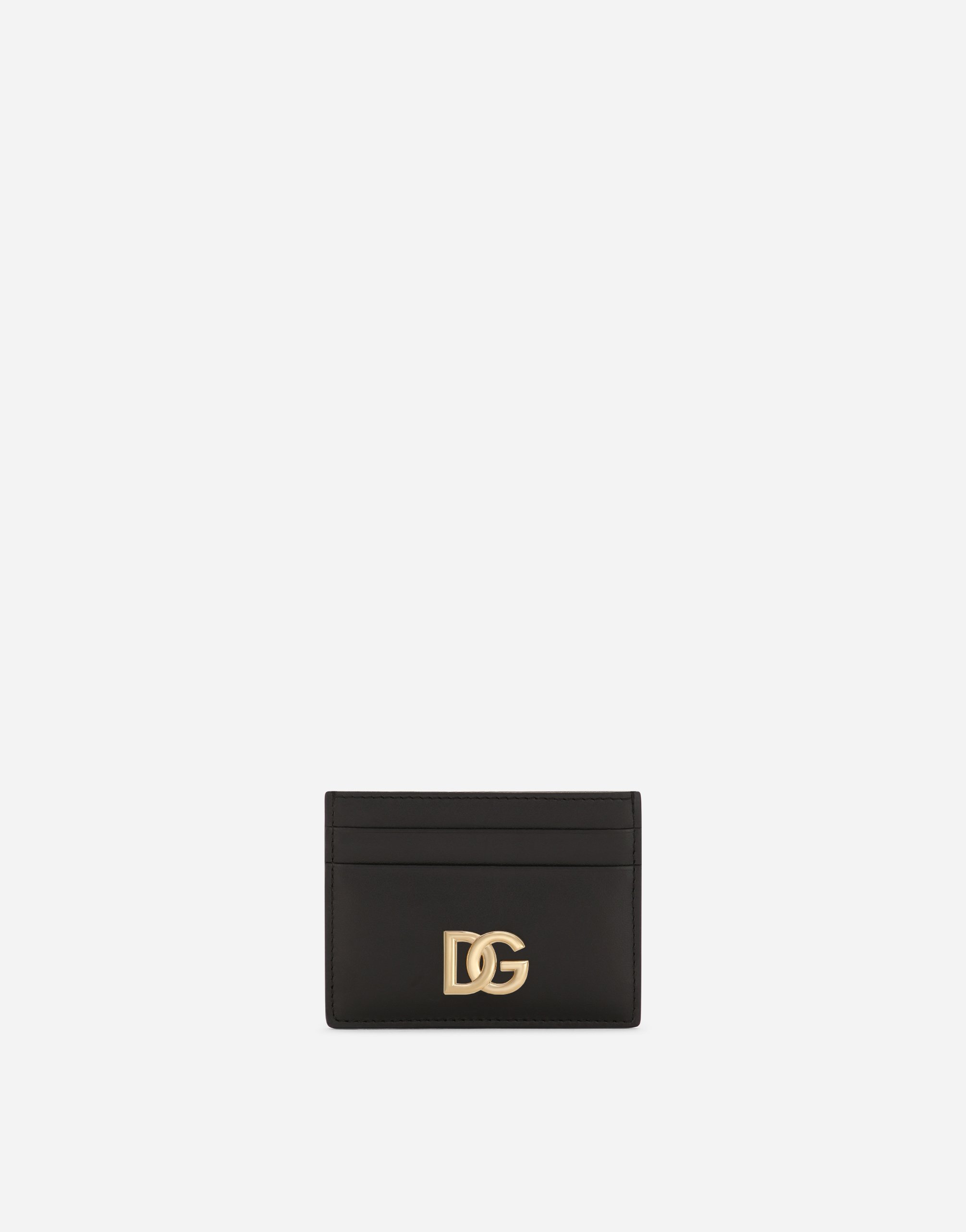Calfskin card holder with DG logo in Black