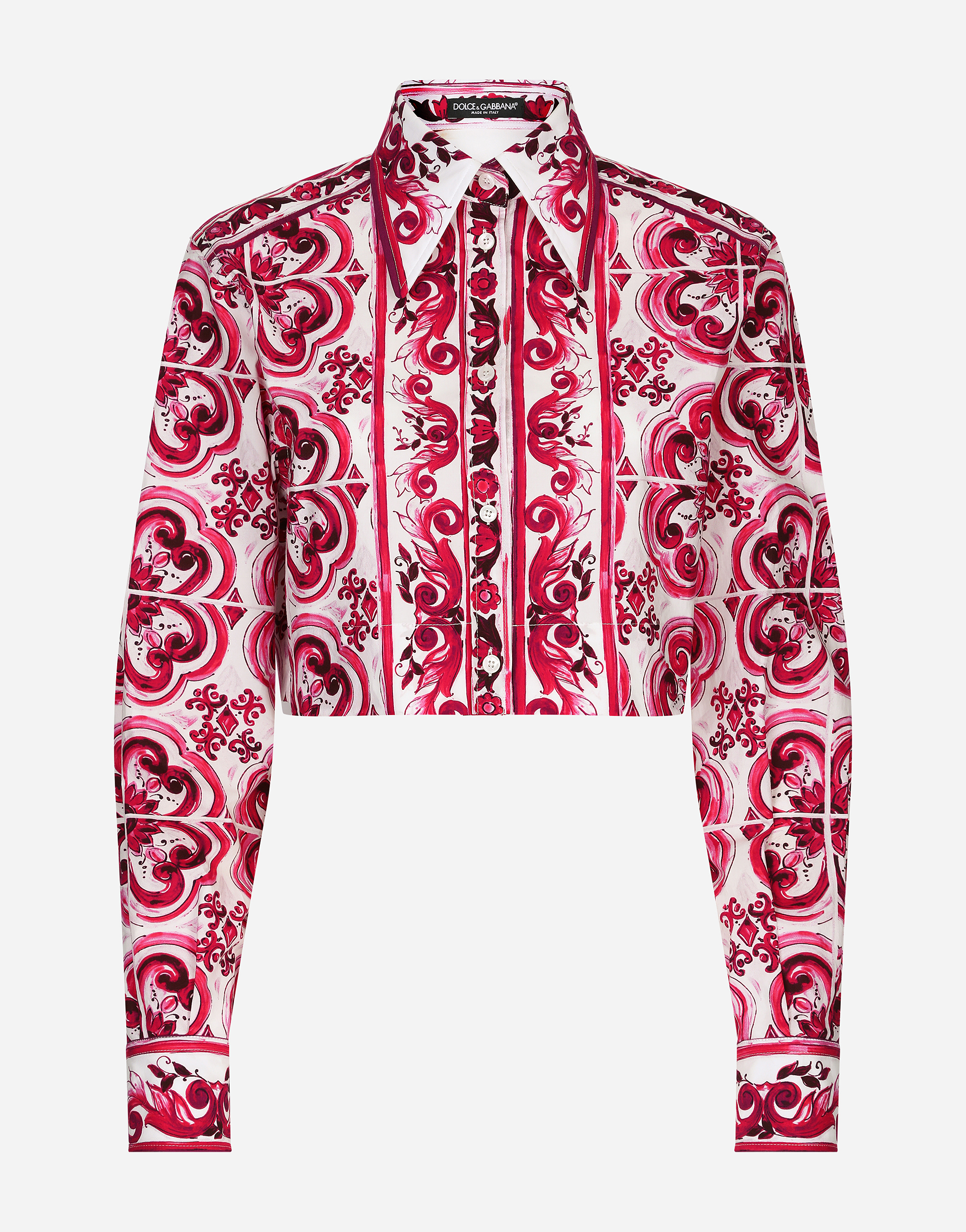 Cropped majolica-print poplin shirt in Multicolor