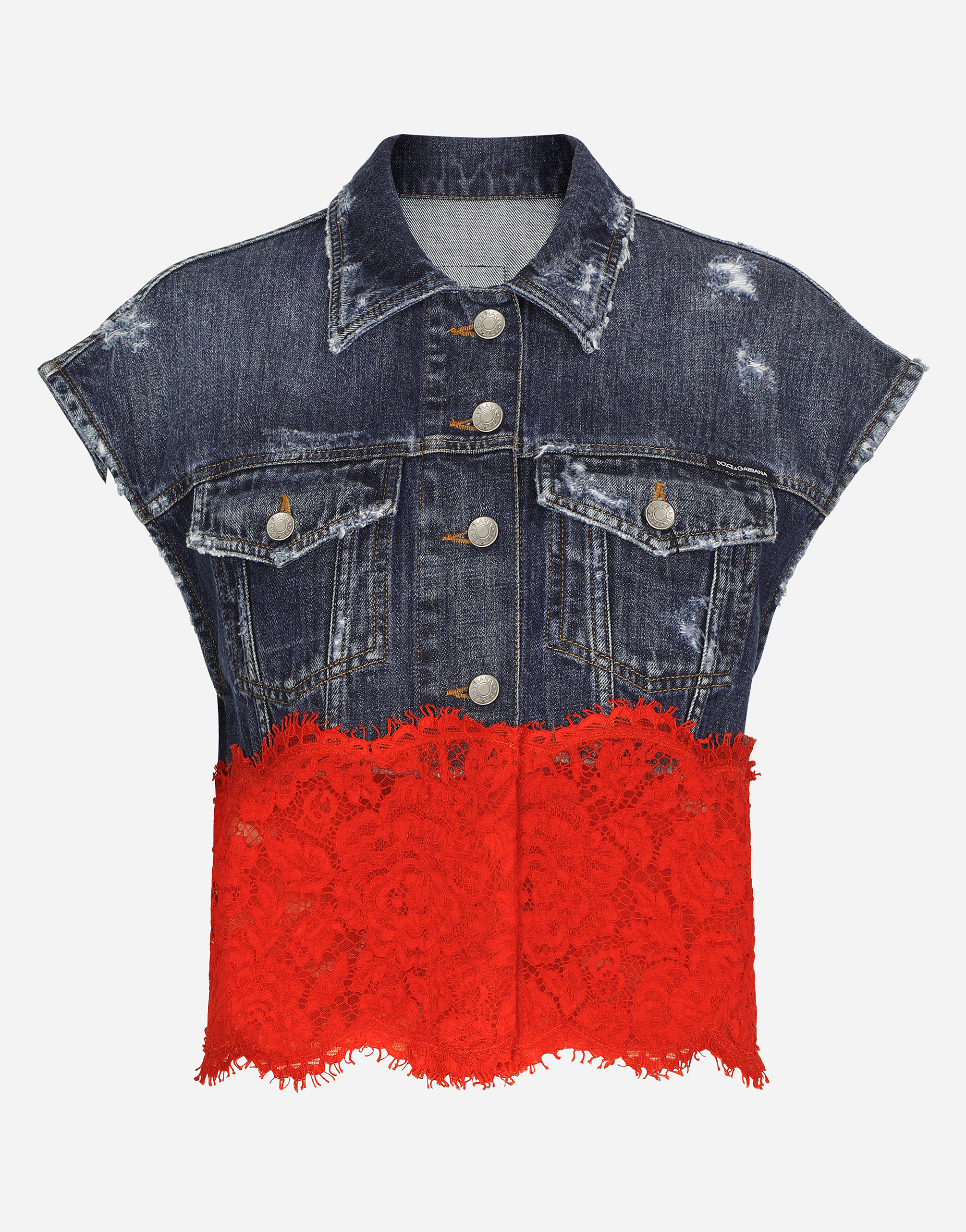 Denim vest with lace details in Multicolor