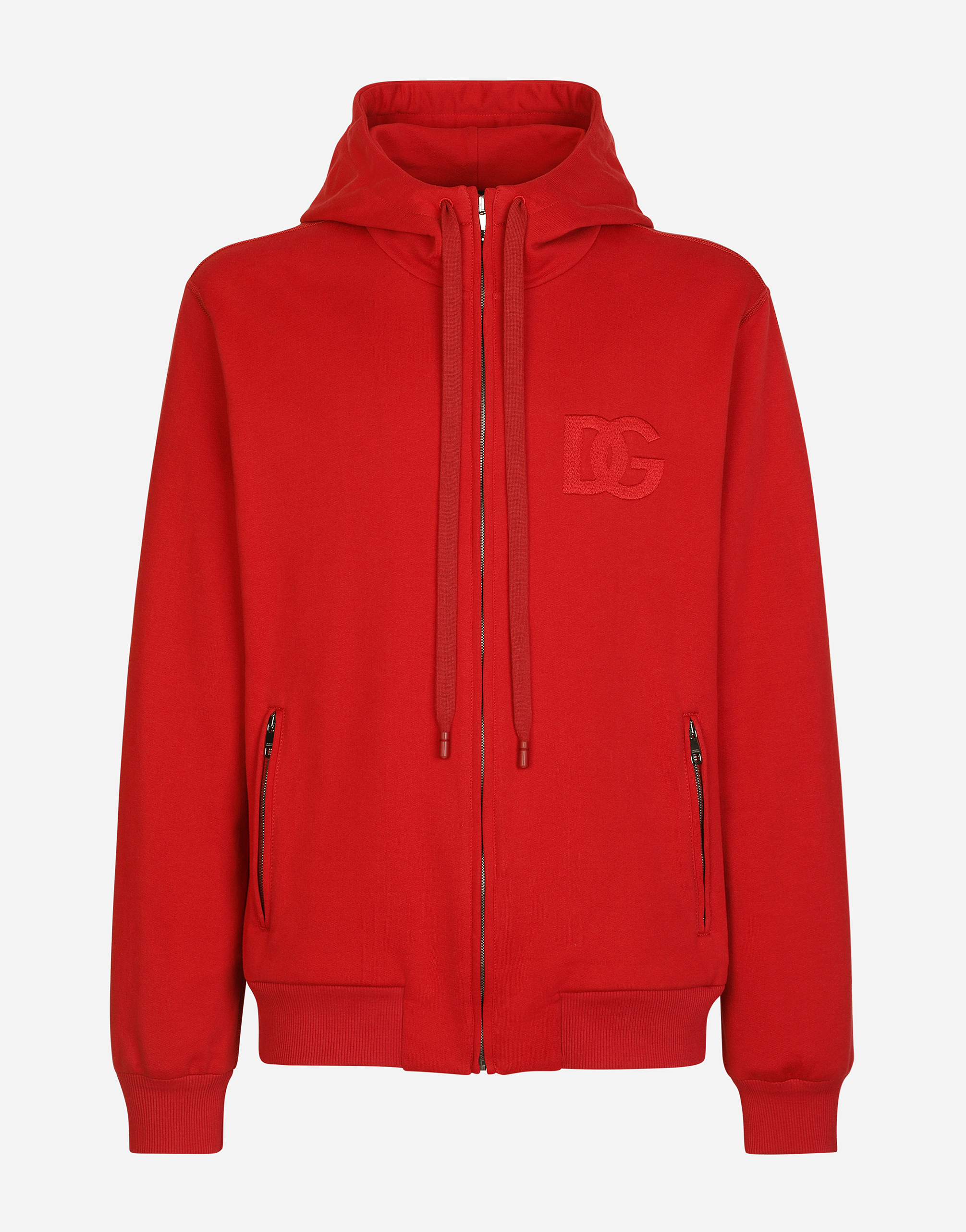 Zip-up jersey hoodie with DG embroidery in Red