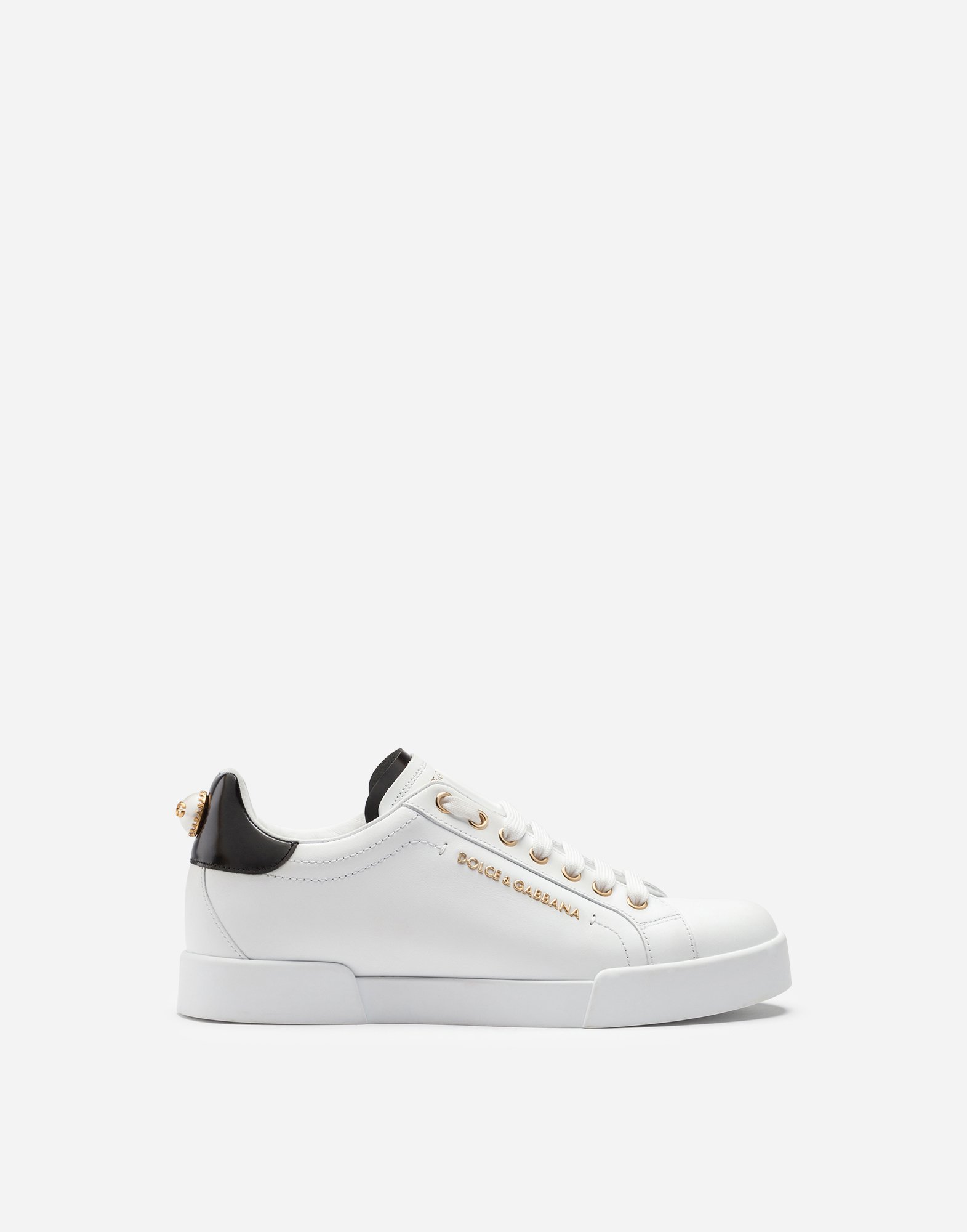 Calfskin nappa Portofino sneakers with lettering in White