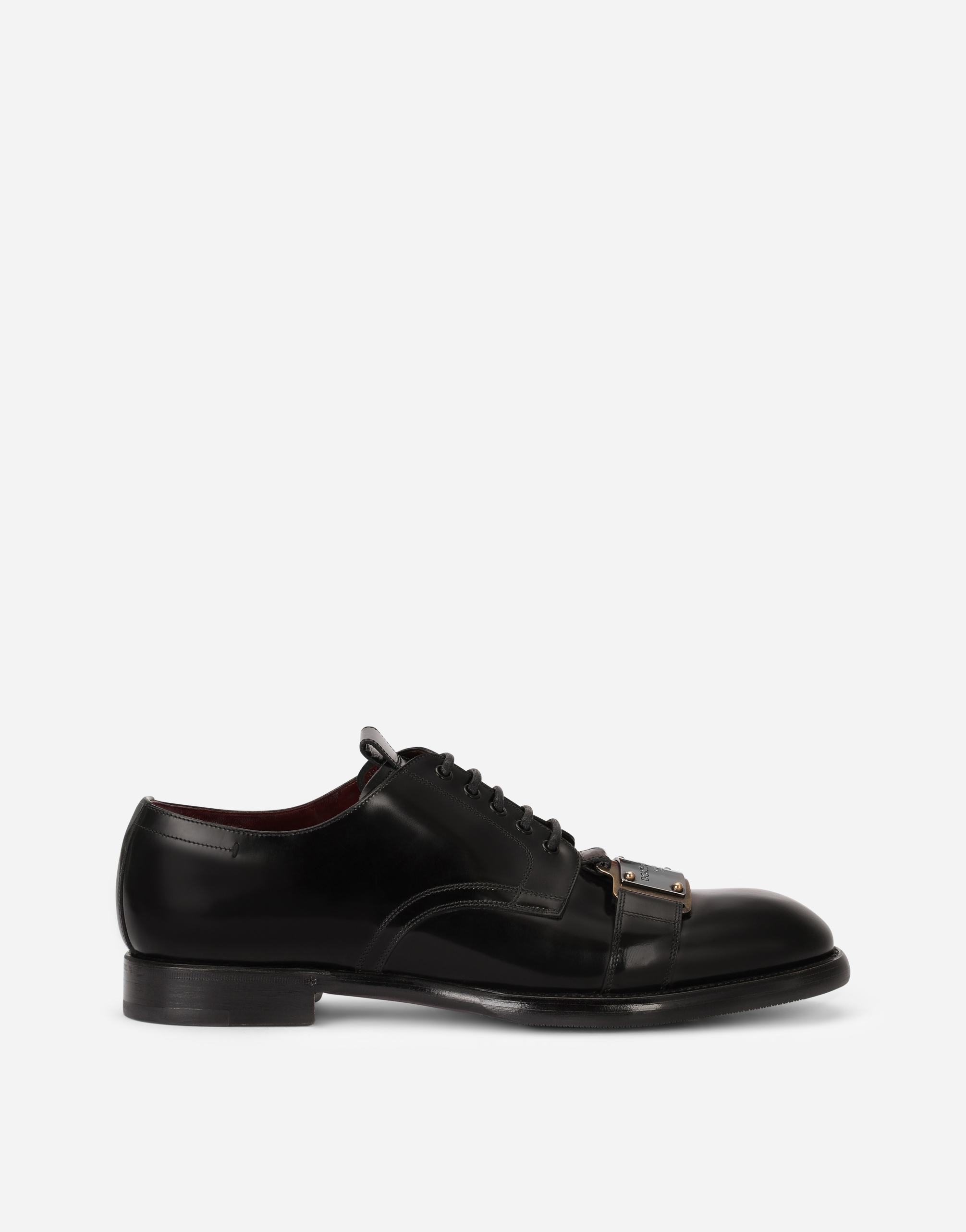 Brushed calfskin Derby shoes with branded plate in Black